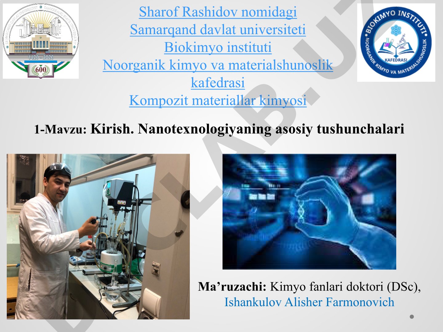 Kirish. Nanotexnologiyaning asosiy tushunchalari