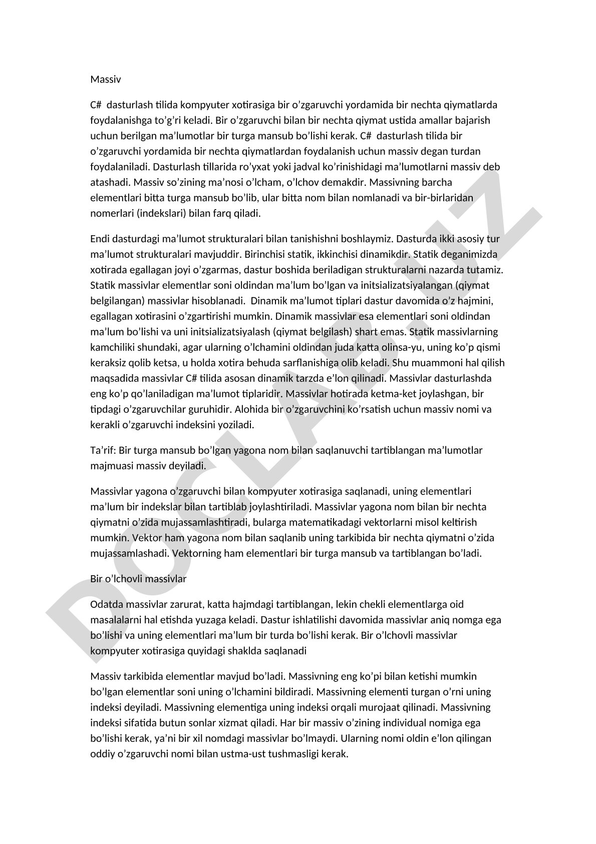 C# dasturlash tilida massivlar
