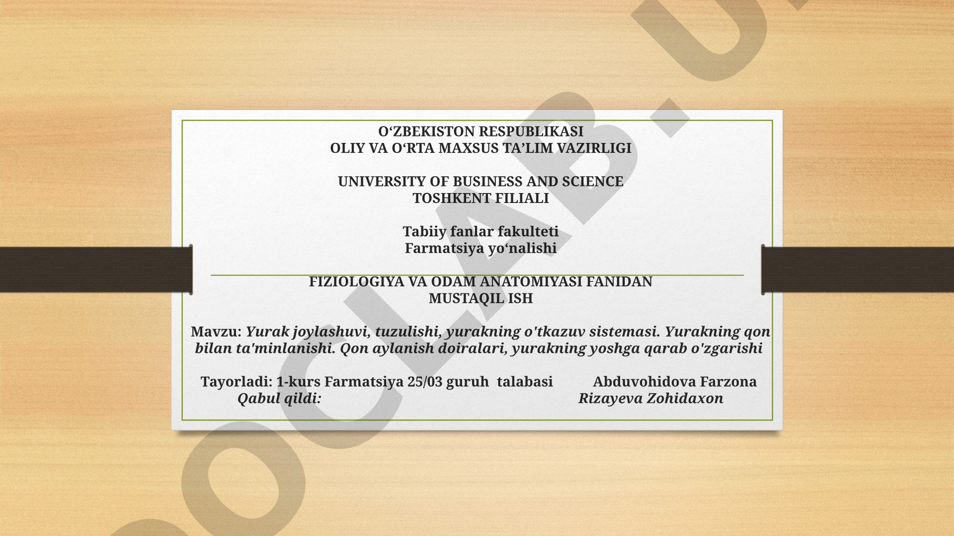 Yurak joylashuvi, tuzulishi, yurakning o'tkazuv sistemasi. Yurakning qon bilan ta'minlanishi. Qon aylanish doiralari, yurakning yoshga qarab o'zgarishi