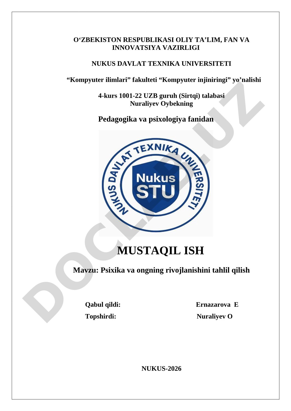 Psixika va ongning rivojlanishini tahlil qilish