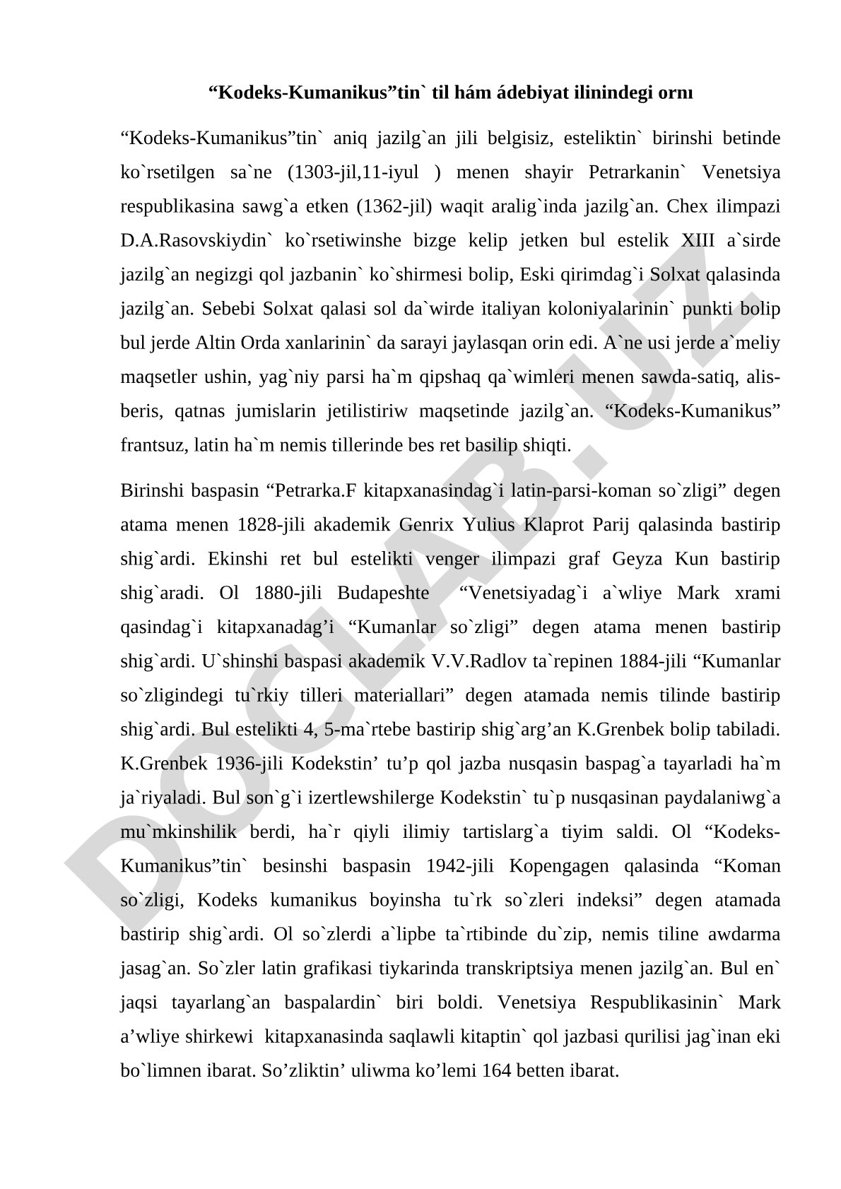 Kodeks-Kumanikusning til hám ádebiyat ilimindegi ornı