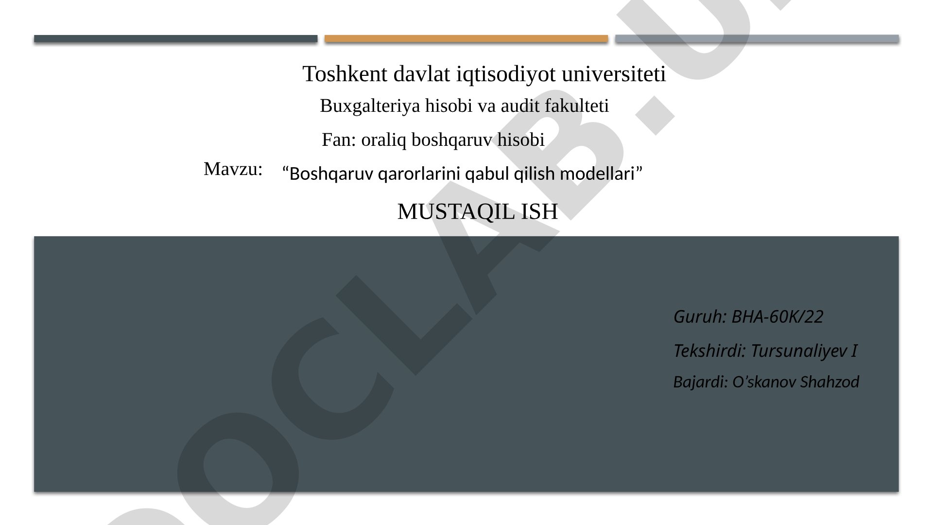 Boshqaruv qarorlarini qabul qilish modellari