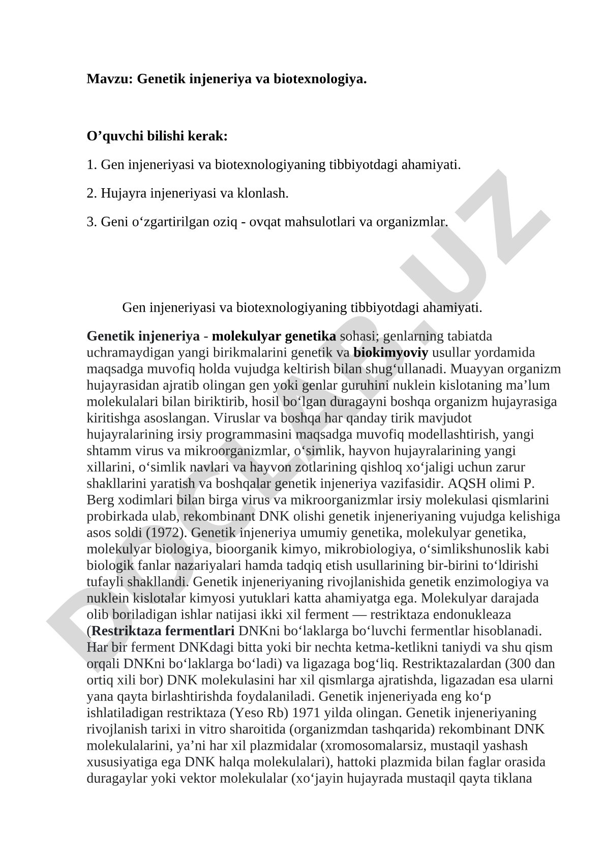Genetik injeneriya va biotexnologiya