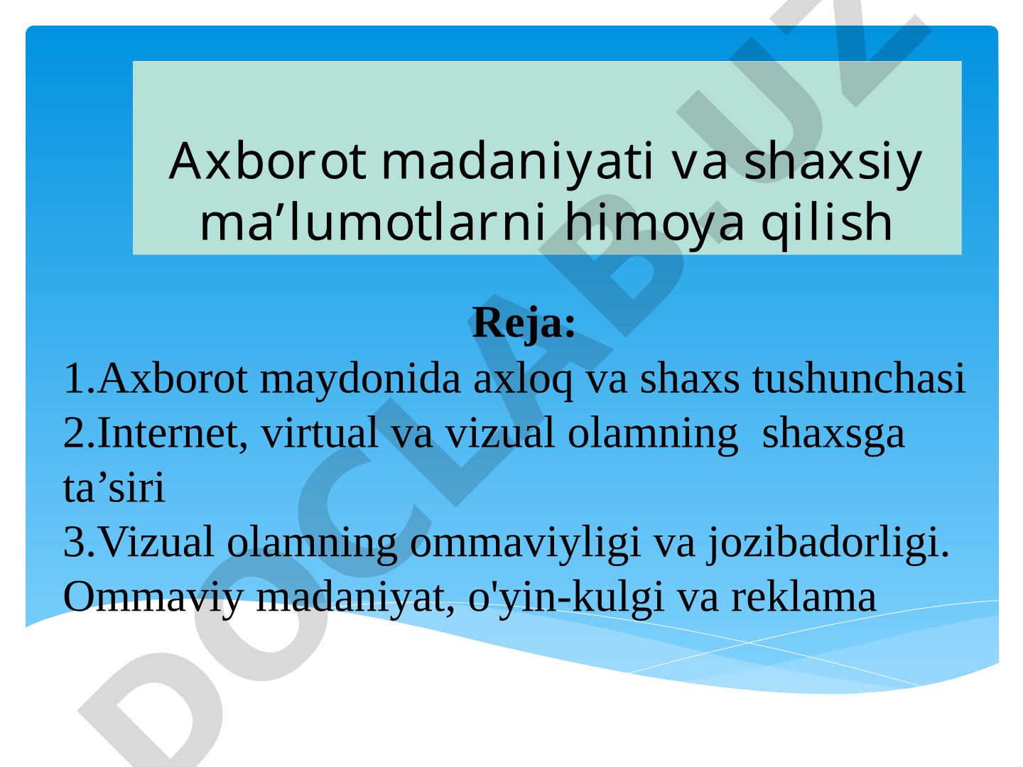 Axborot maydonida axloq va shaxs tushunchasi