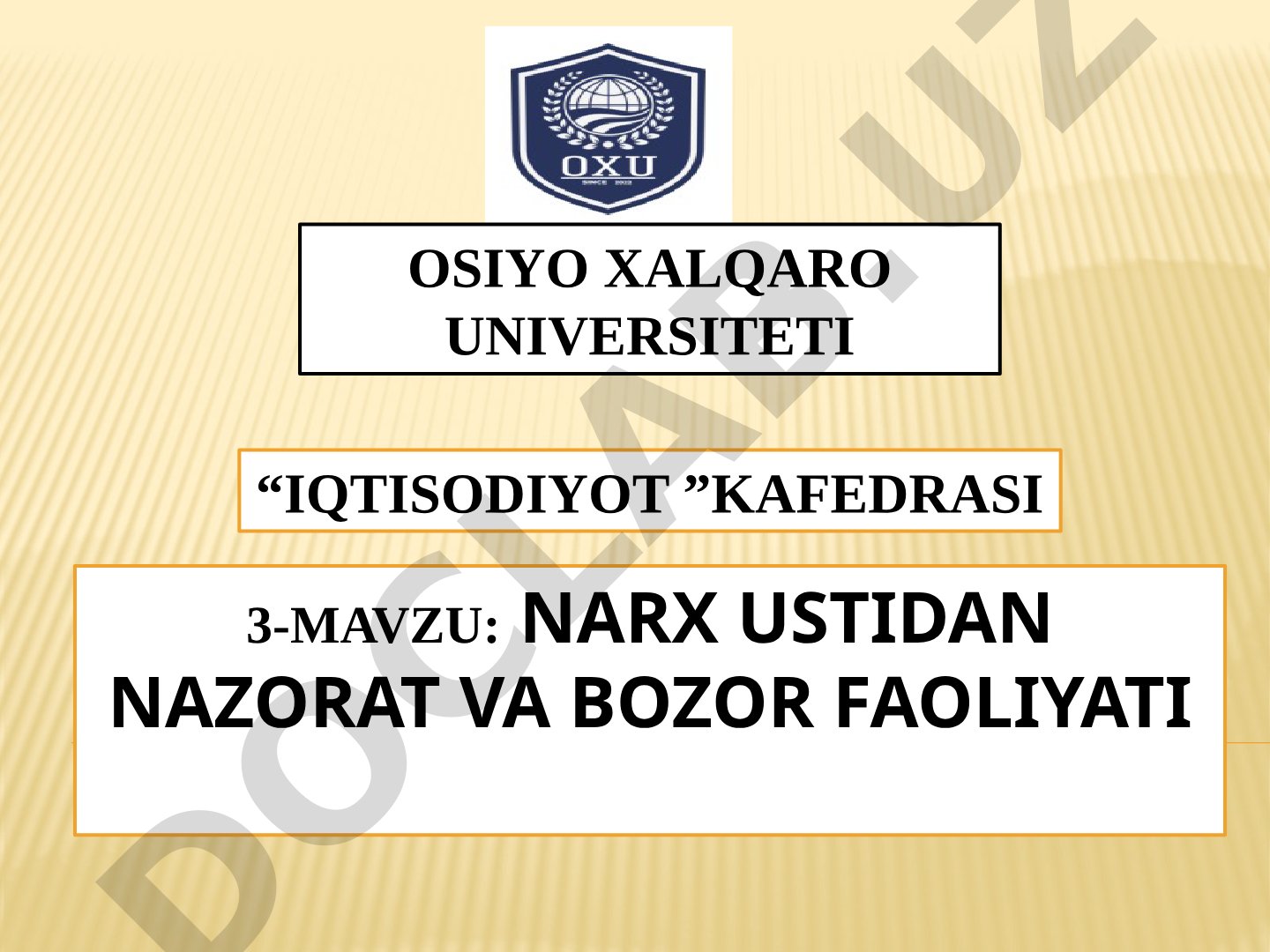 Narx ustidan nazorat va bozor faoliyati