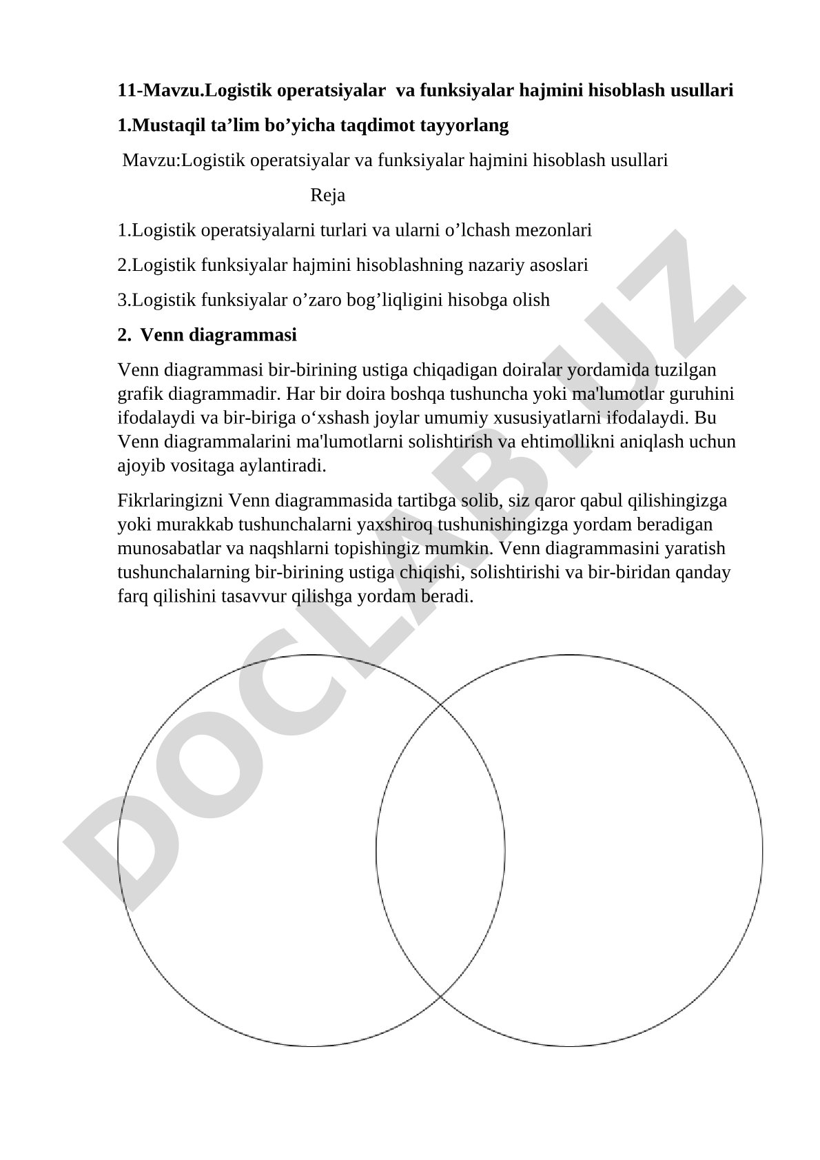 Logistik operatsiyalar va funksiyalar hajmini hisoblash usullari