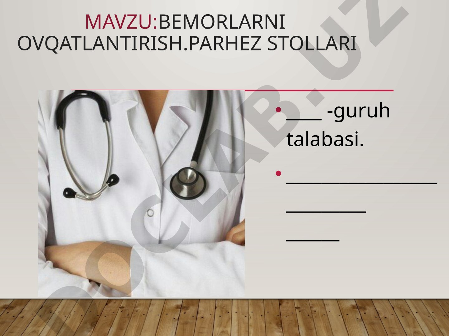 Bemorlarni ovqatlantirish. Parhez stollari