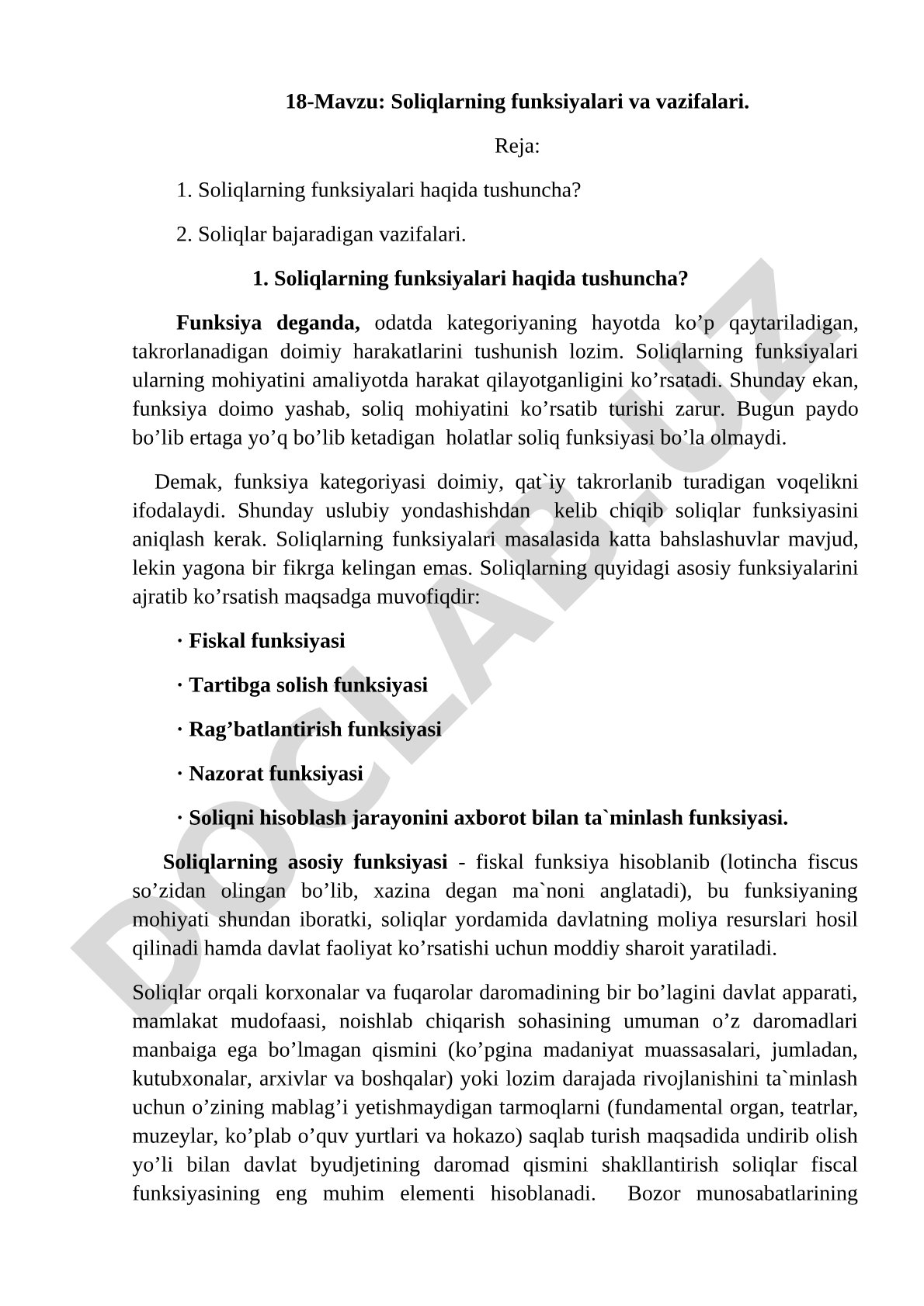 Soliqlarning funksiyalari va vazifalari