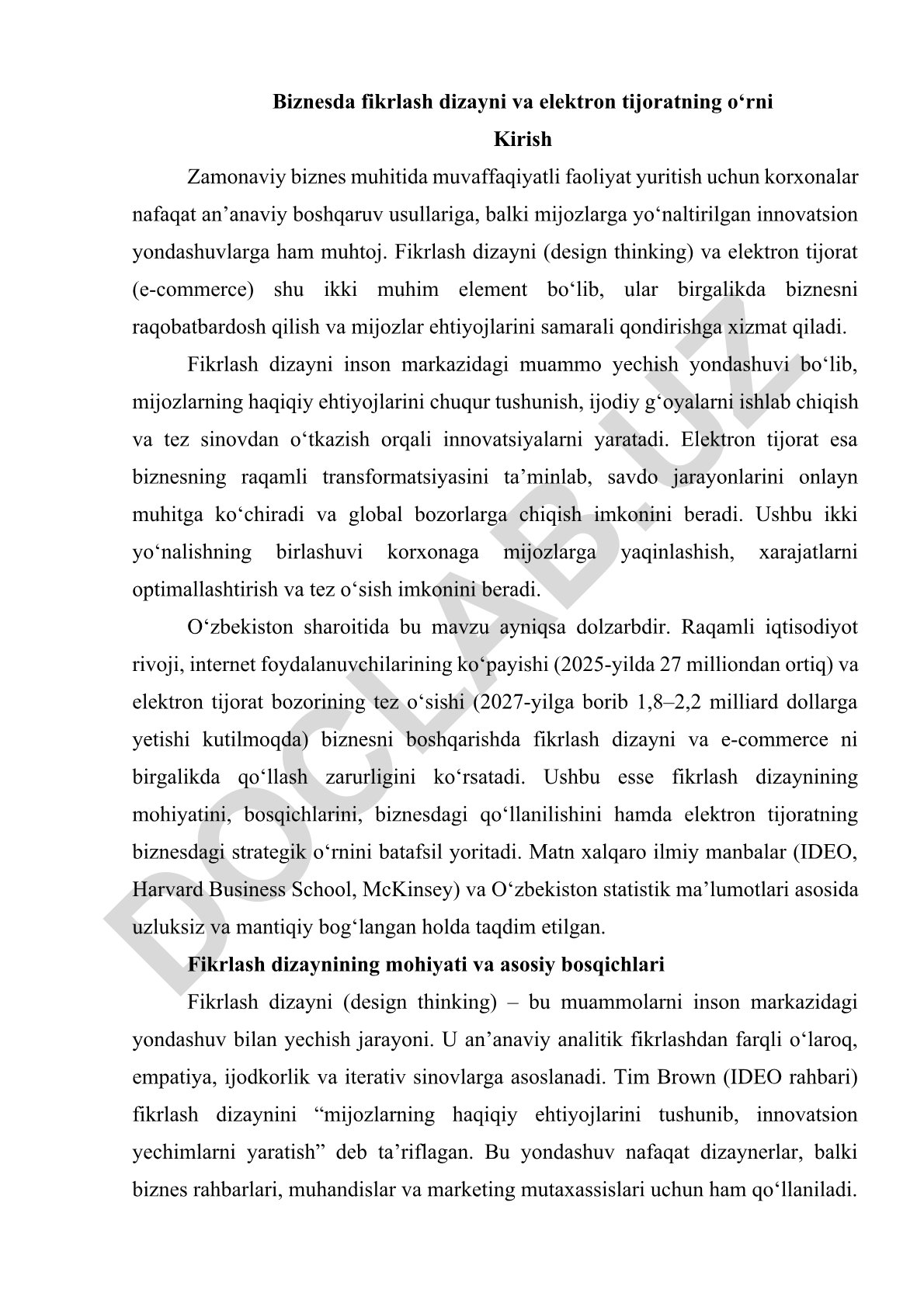 Biznesda fikrlash dizayni va elektron tijoratning o‘rni