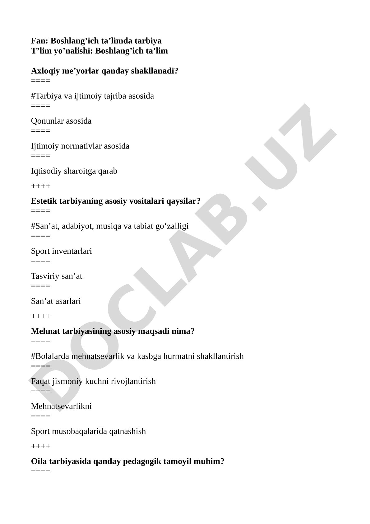 Boshlang’ich ta’limda tarbiya