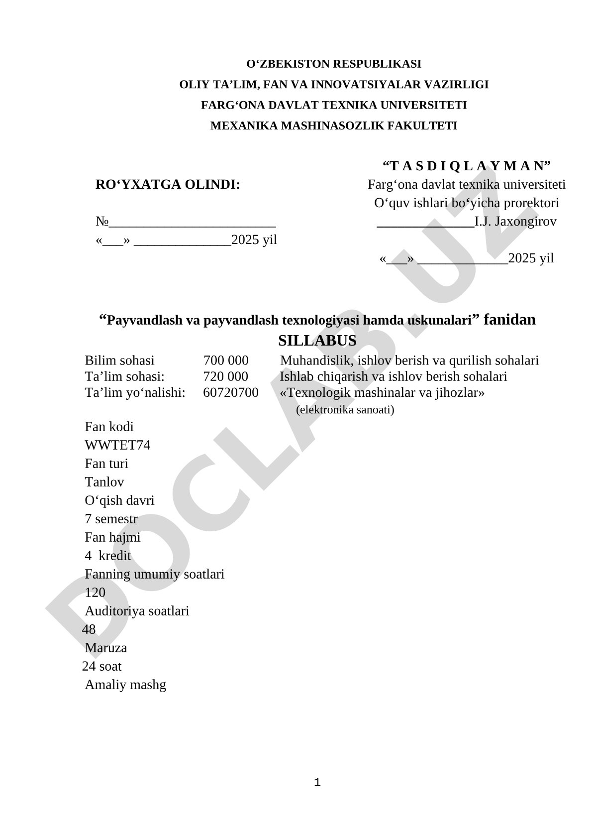 Payvandlash va payvandlash texnologiyasi hamda uskunalari