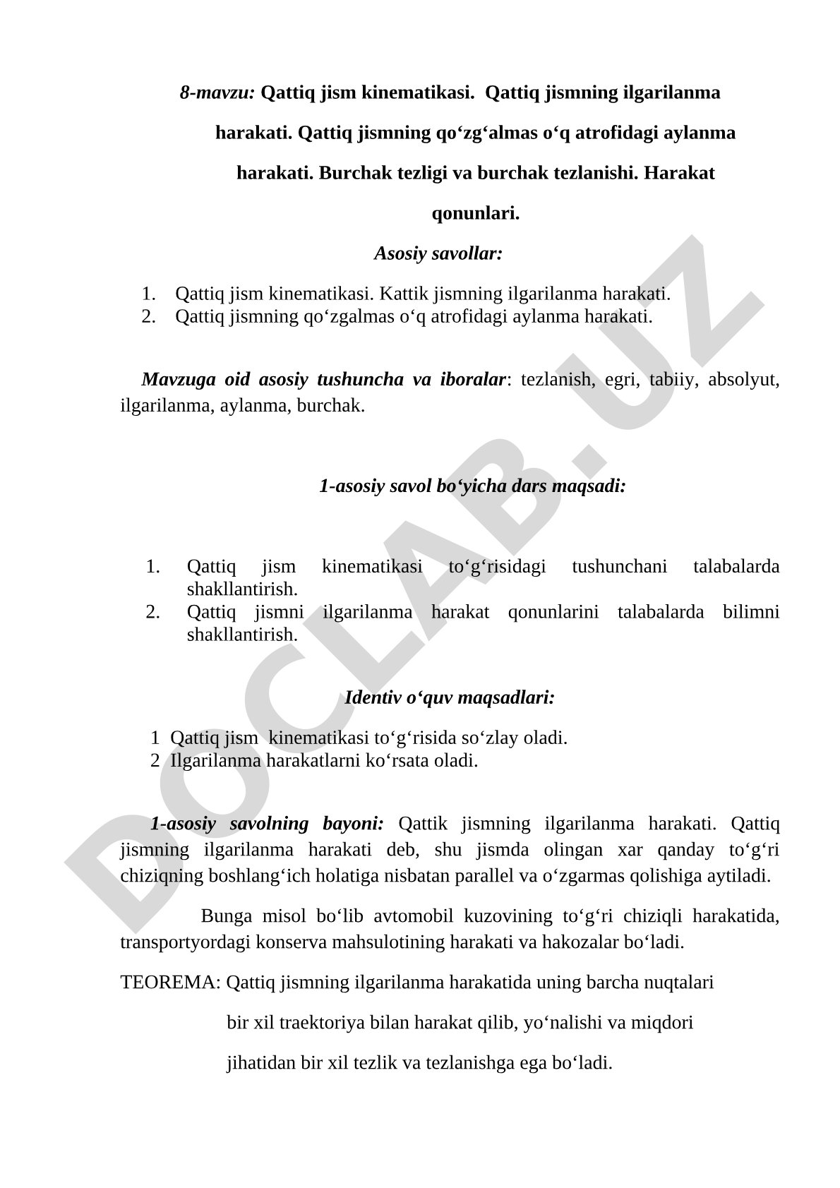 Qattiq jism kinematikasi, ilgarilanma va aylanma harakat