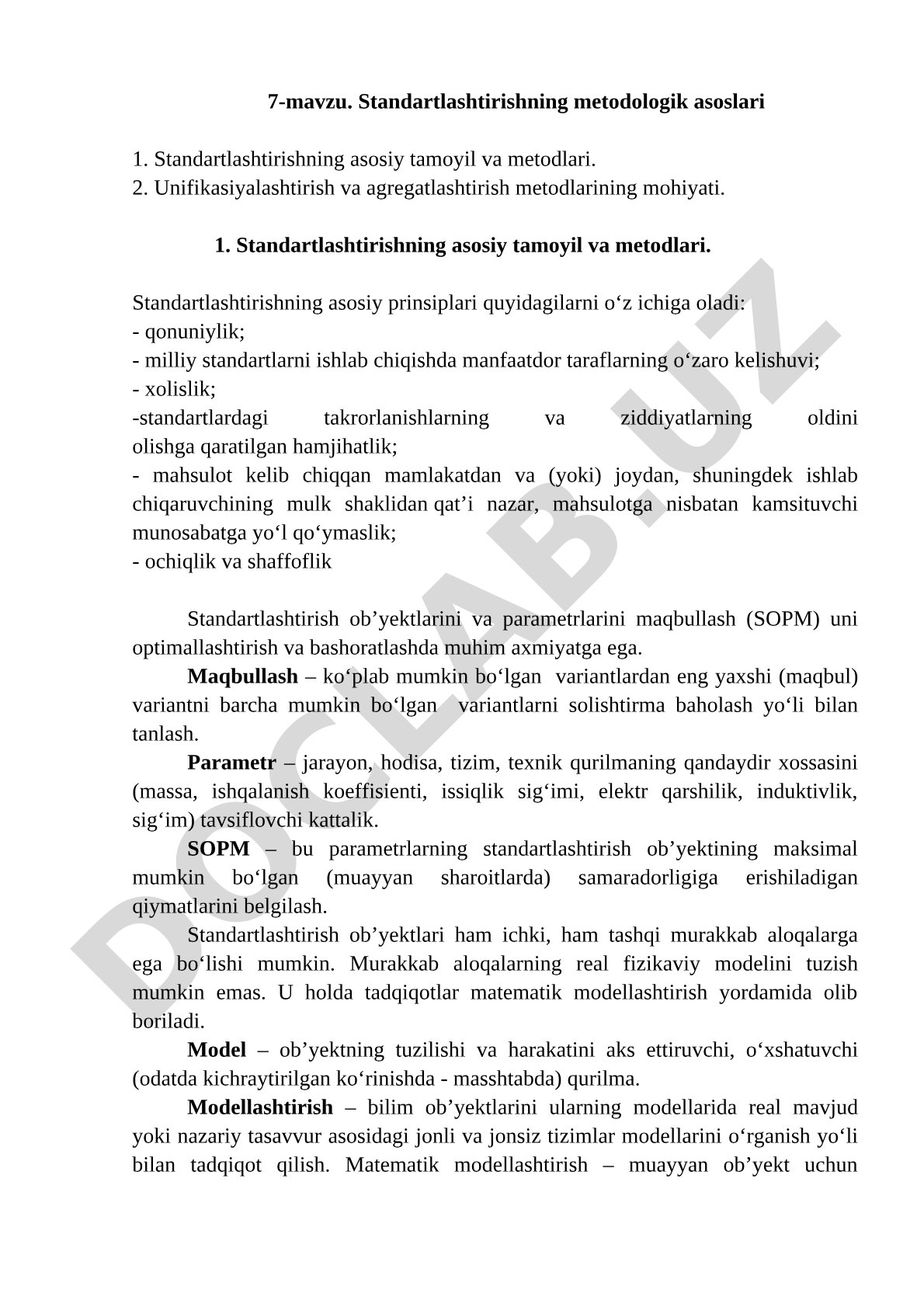 Standartlashtirishning metodologik asoslari