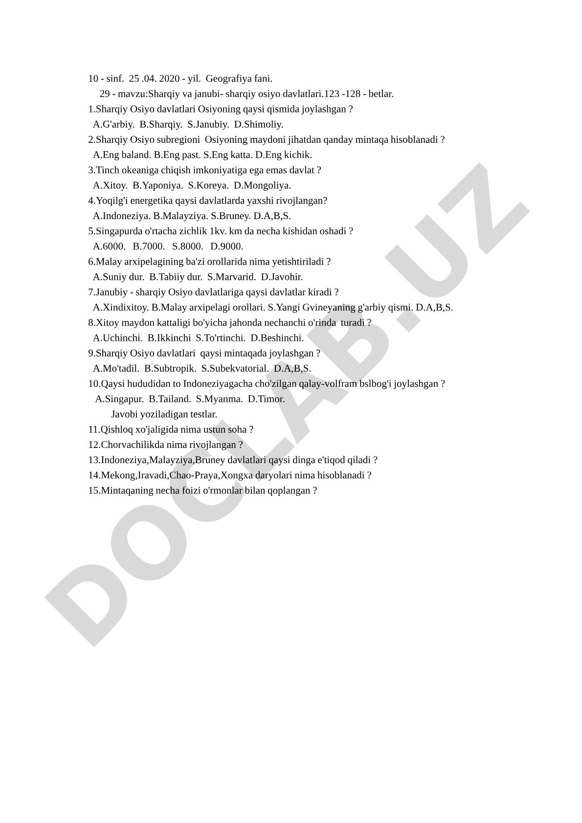 Sharqiy va janubi- sharqiy osiyo davlatlari