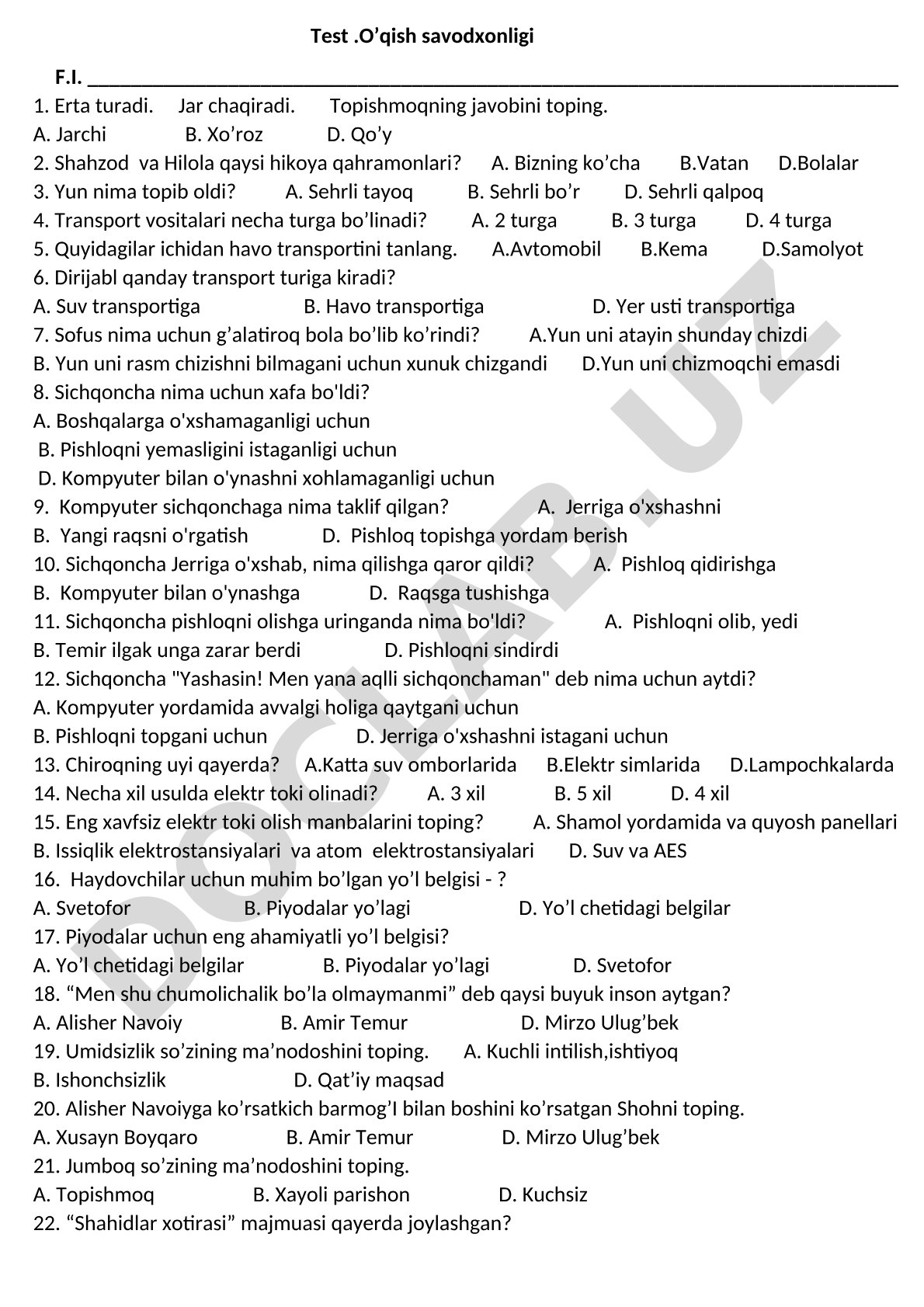 O'qish savodxonligi testi