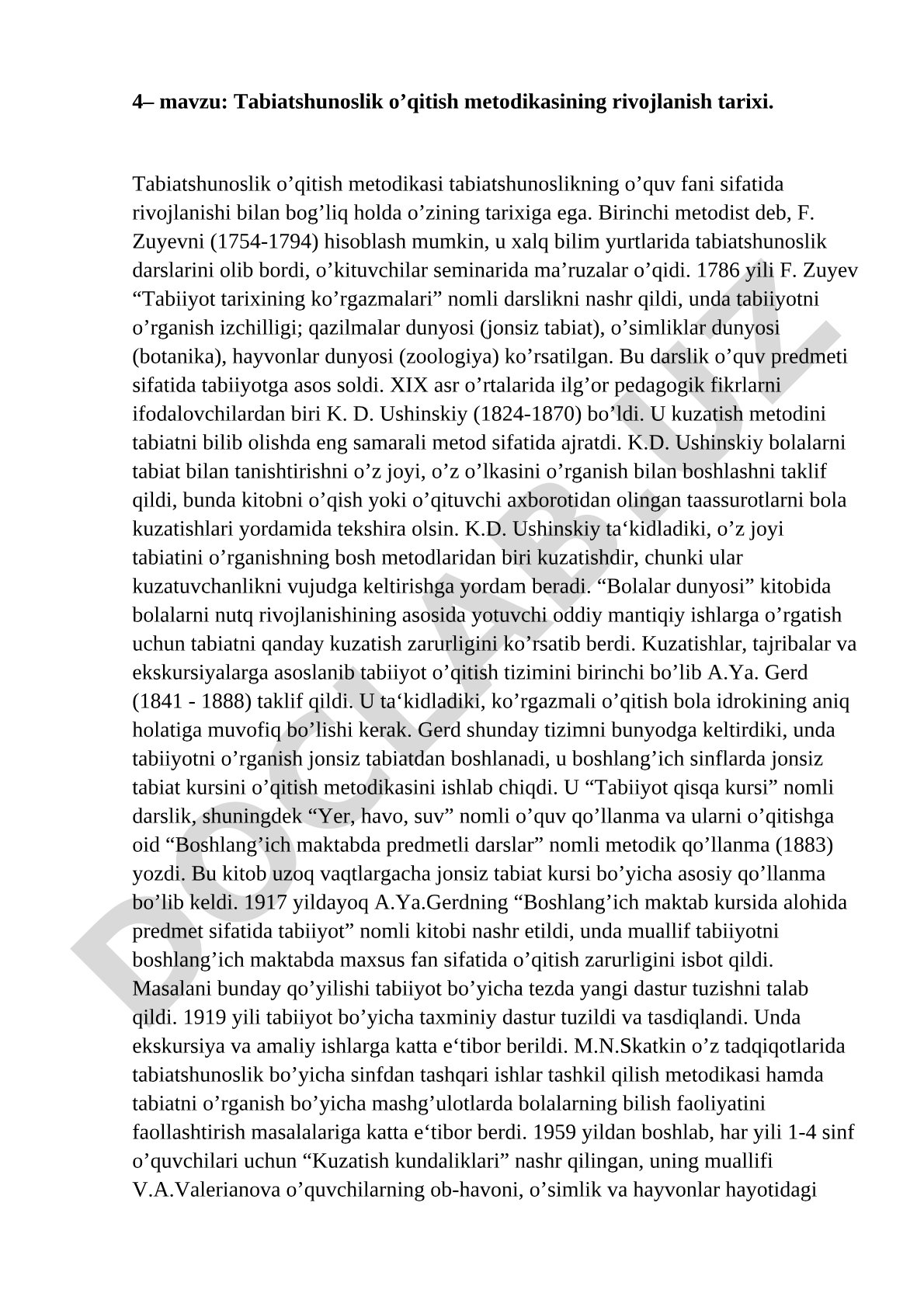 Tabiatshunoslik o’qitish metodikasining rivojlanish tarixi