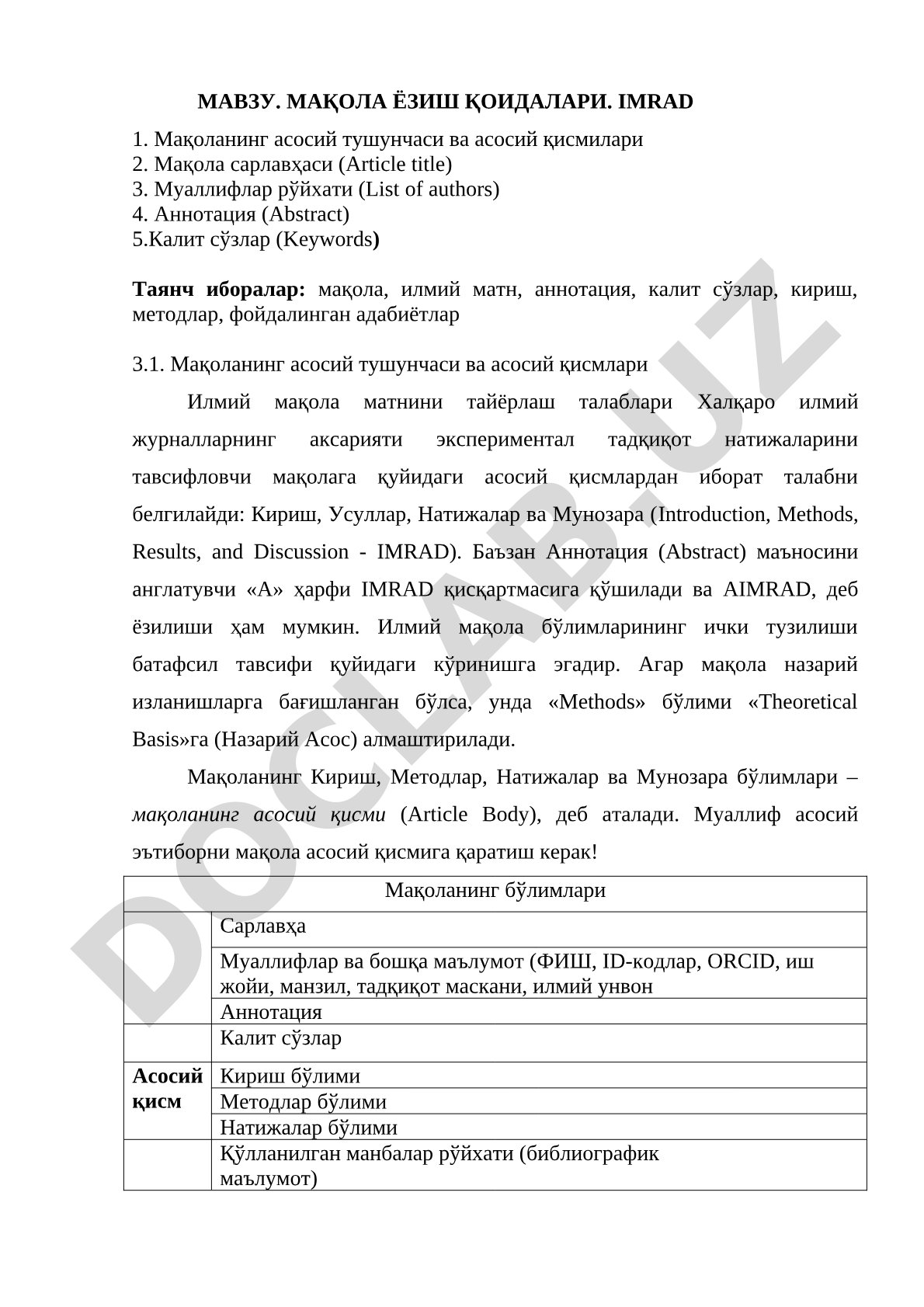 Мақола ёзиш қоидалари. IMRAD
