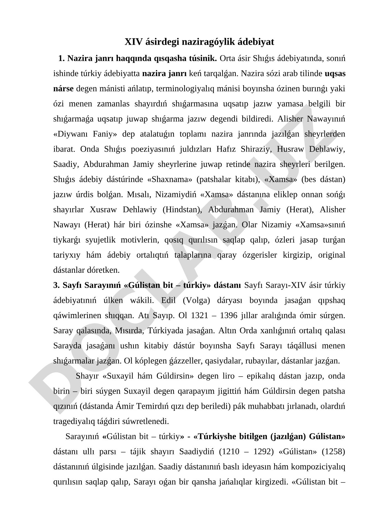 XIV ásirdegi naziragóylik ádebiyat