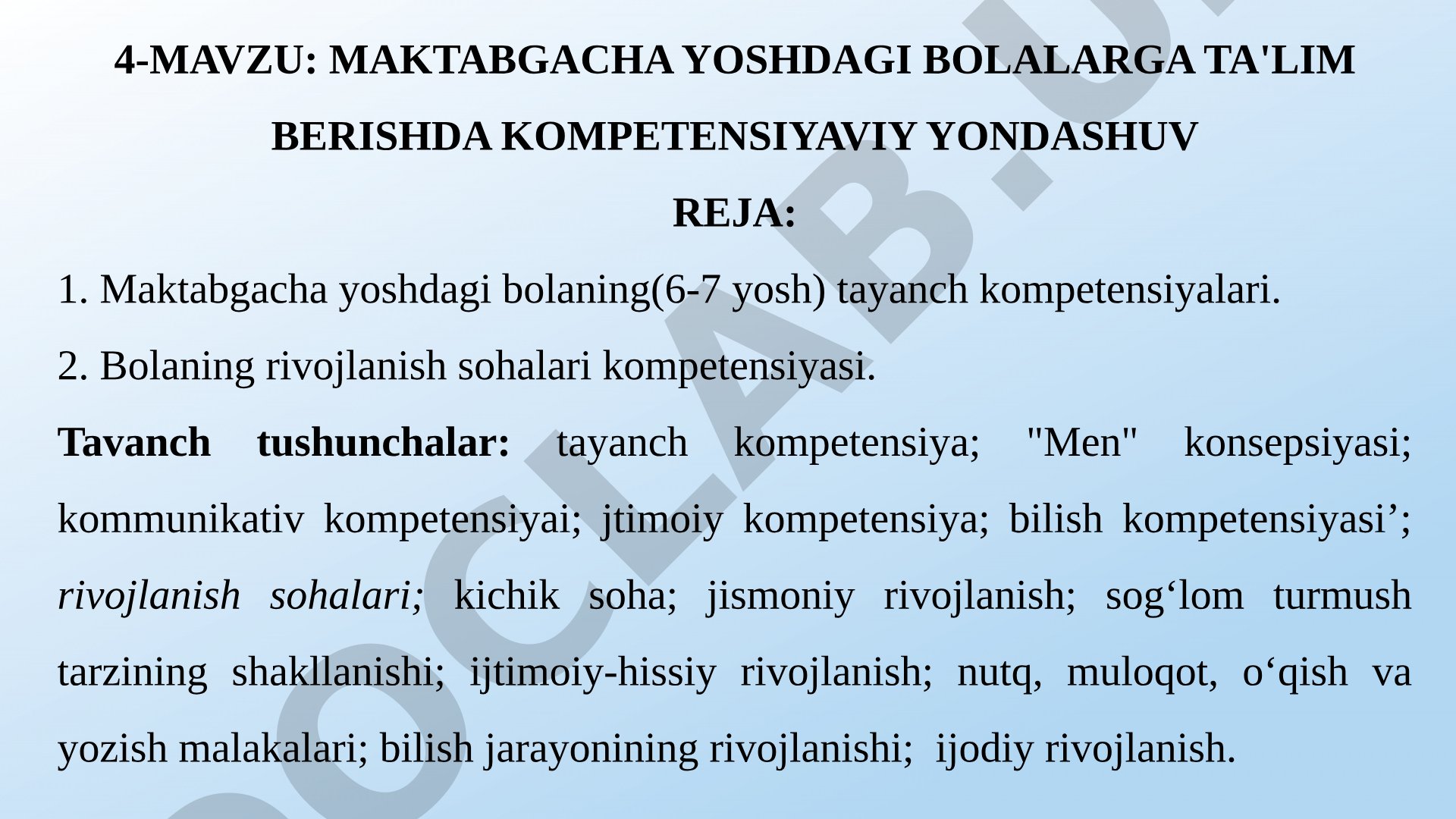 Maktabgacha yoshdagi bolalarga ta'lim berishda kompetensiyaviy yondashuv