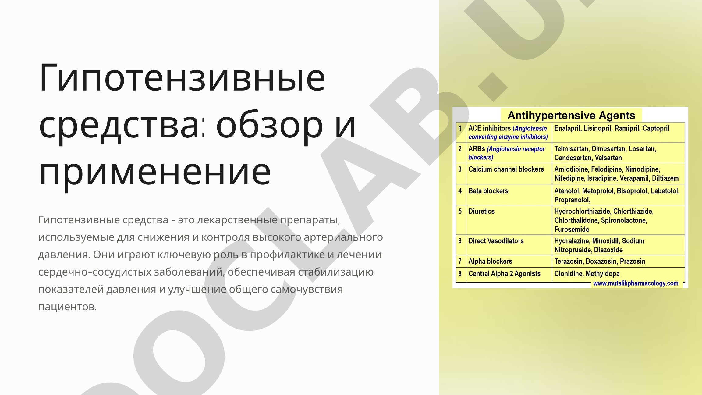Гипотензивные средства: обзор и применение