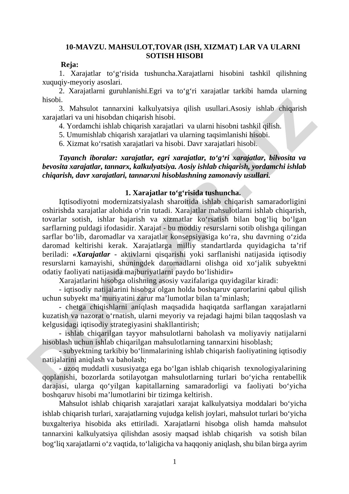 Mahsulot,tovar (ish, xizmat) lar va ularni sotish hisobi