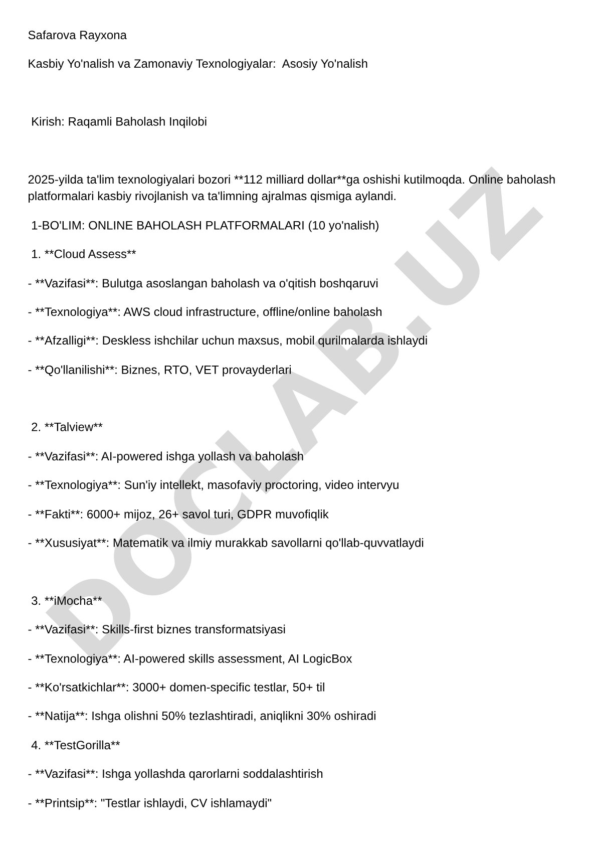 Zamonaviy texnologiyalar va online baholash platformalari