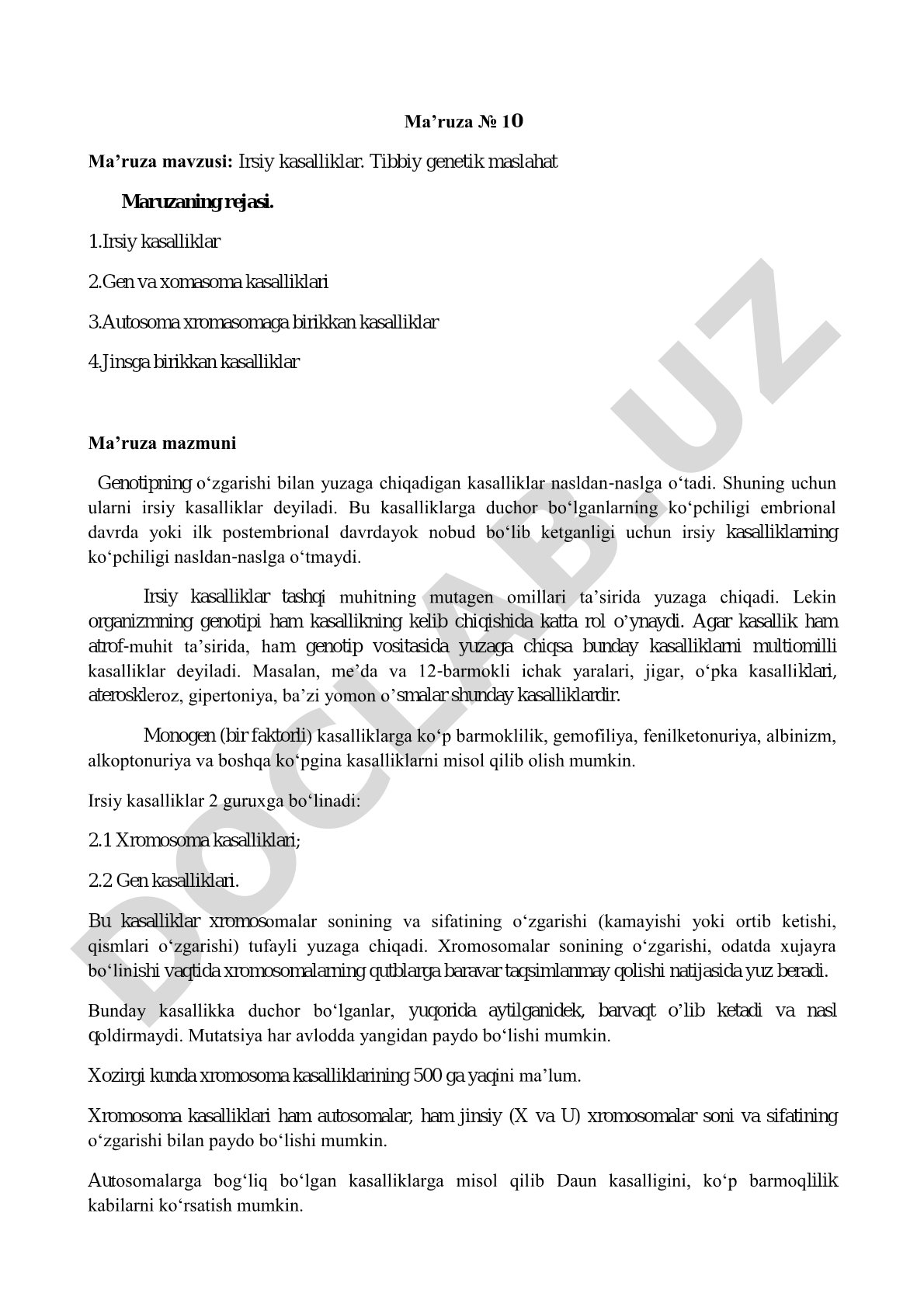 Irsiy kasalliklar. Tibbiy genetik maslahat