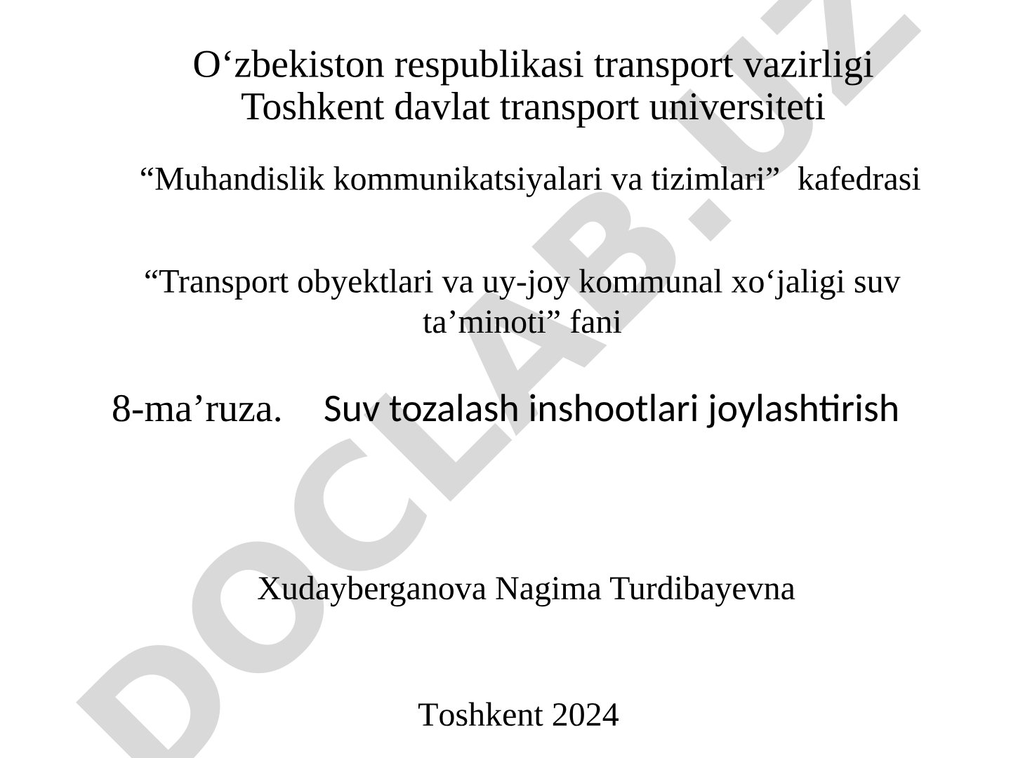 Suv tozalash inshootlari joylashtirish