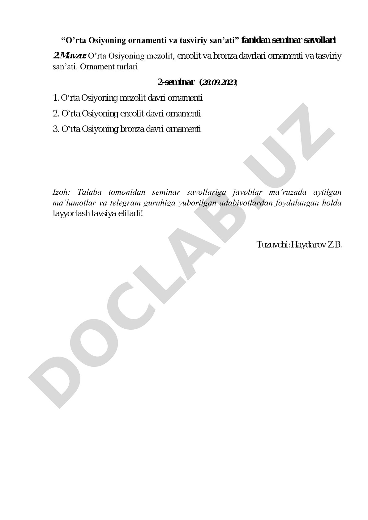 O'rta Osiyoning mezolit, eneolit va bronza davrlari ornamenti va tasviriy san'ati