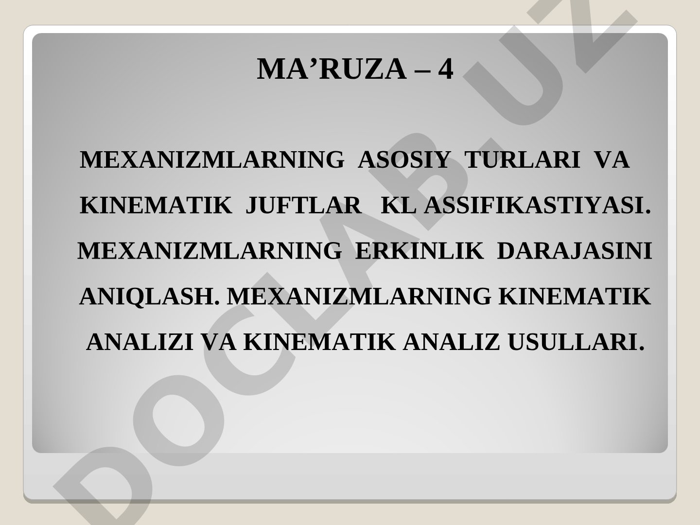 Mexanizmlarning asosiy turlari va kinematik juftlar klassifikatsiyasi