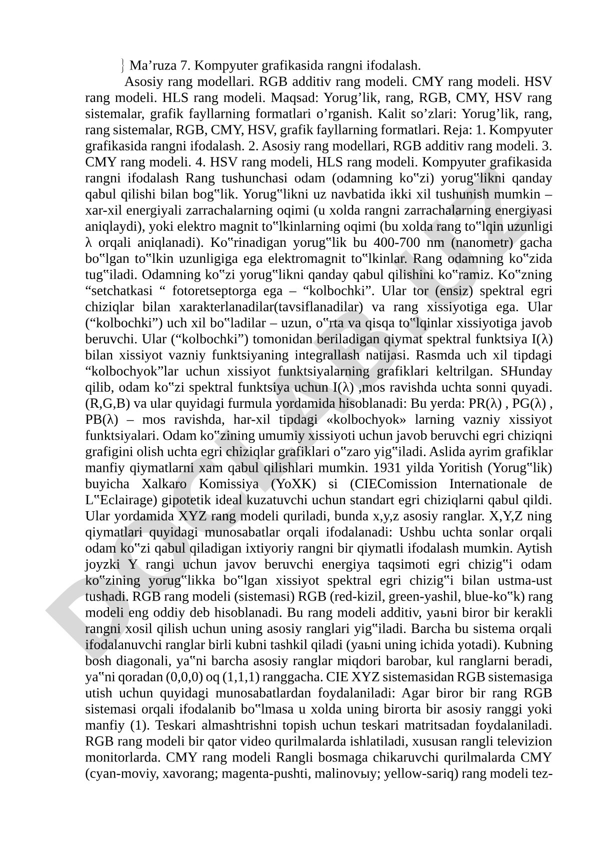 Kompyuter grafikasida rangni ifodalash