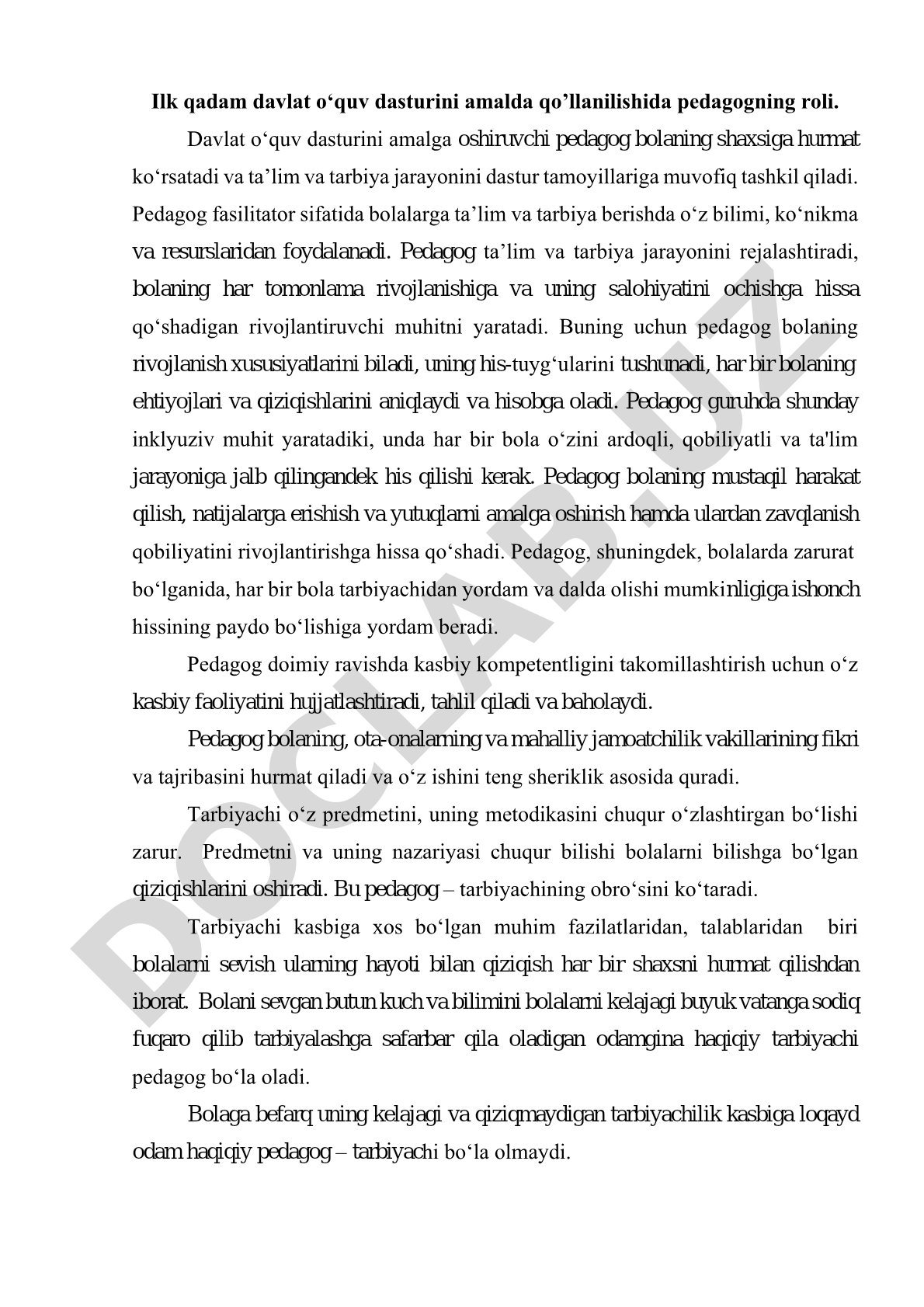 Pedagogning davlat o‘quv dasturini amalga oshirishdagi roli