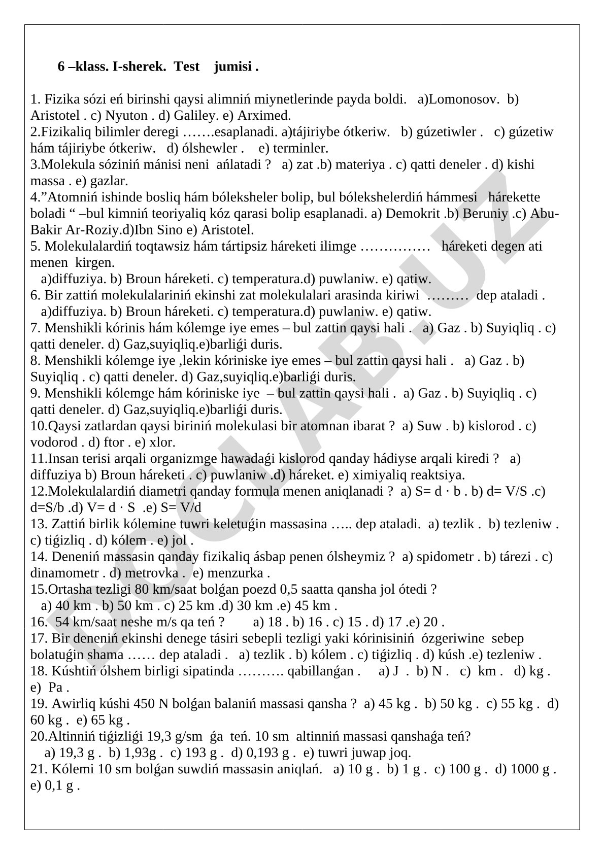 6 –klass. I-sherek. Test jumisi