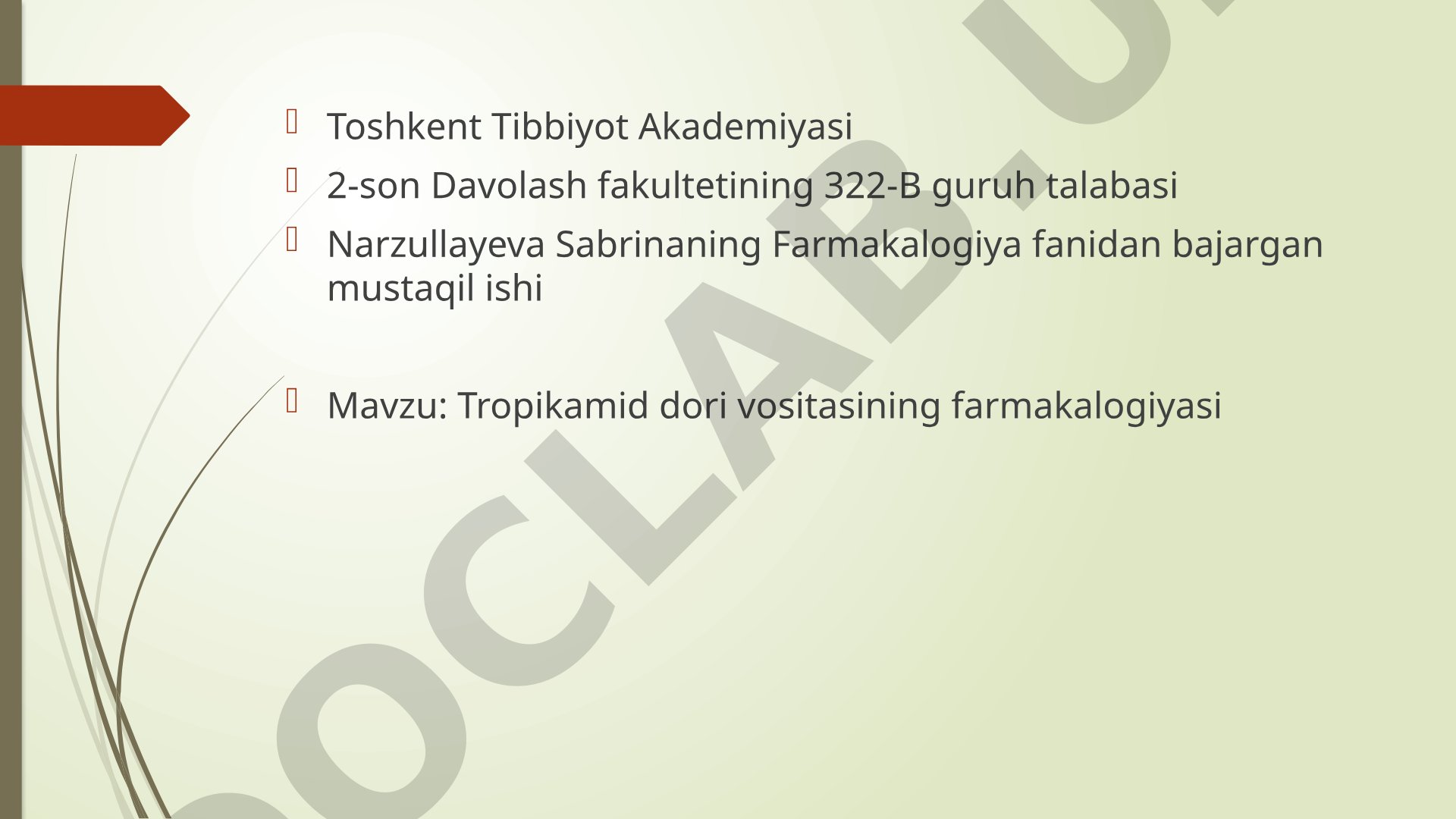 Tropikamid dori vositasining farmakalogiyasi
