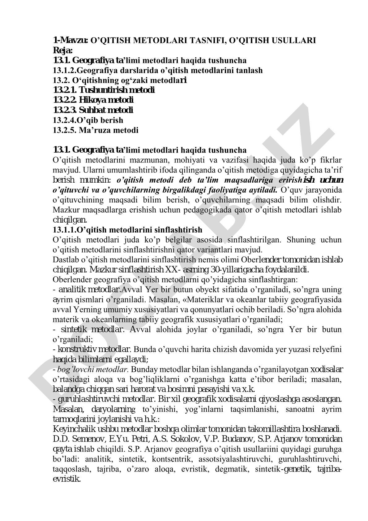 O'qitish metodlari tasnifi, o'qitish usullari