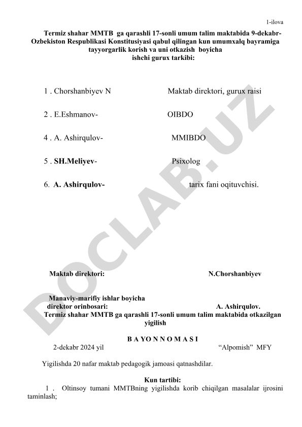 O'zbekiston Respublikasi Konstitusiyasi qabul qilingan kuniga tayyorgarlik