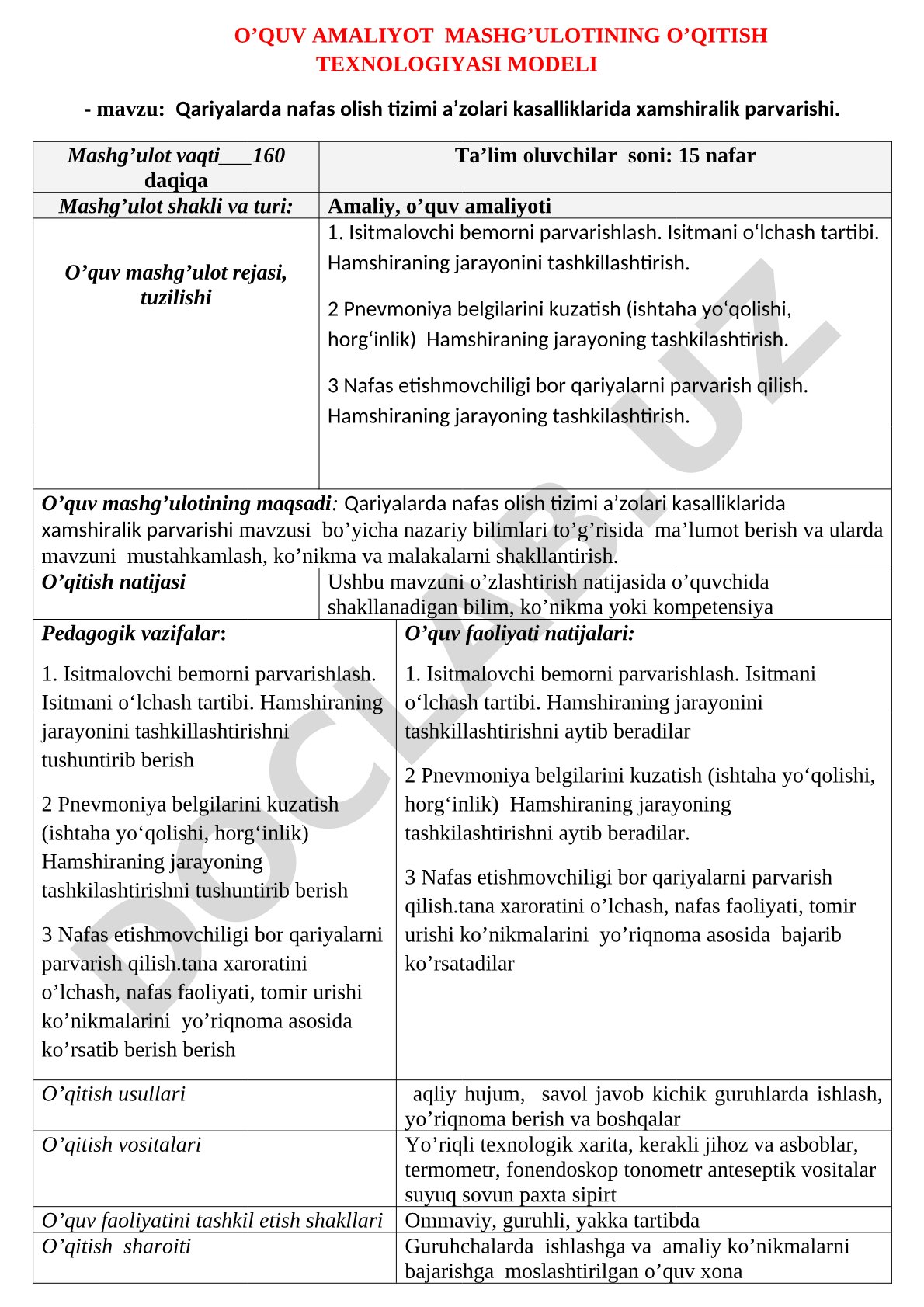 Qariyalarda nafas olish tizimi a’zolari kasalliklarida xamshiralik parvarishi