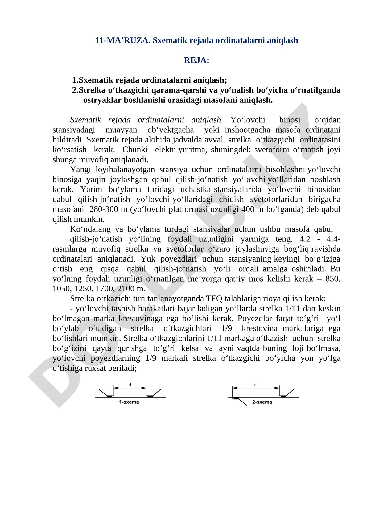Sxematik rejada ordinatalarni aniqlash