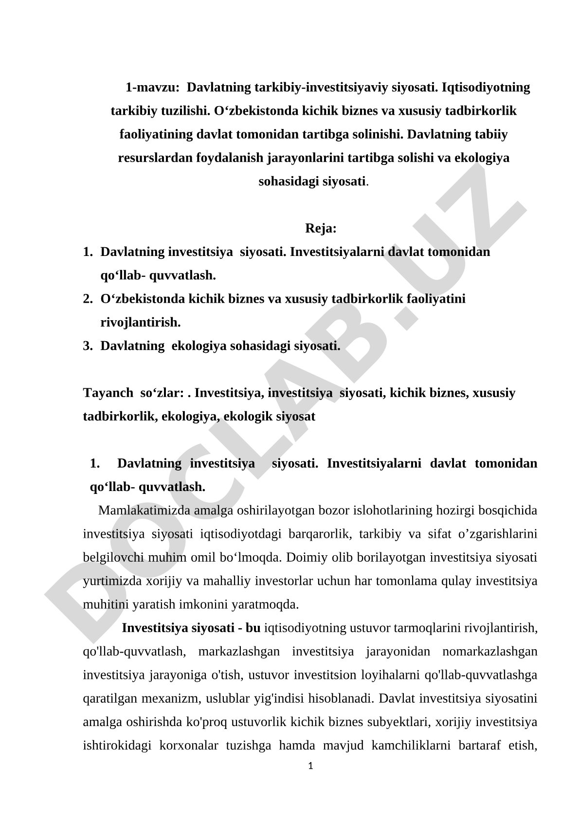 Davlatning tarkibiy-investitsiyaviy siyosati