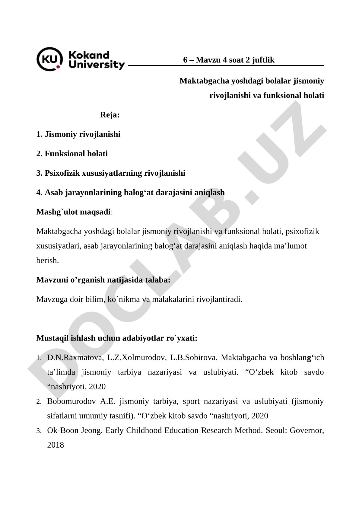Maktabgacha yoshdagi bolalar jismoniy rivojlanishi va funksional holati