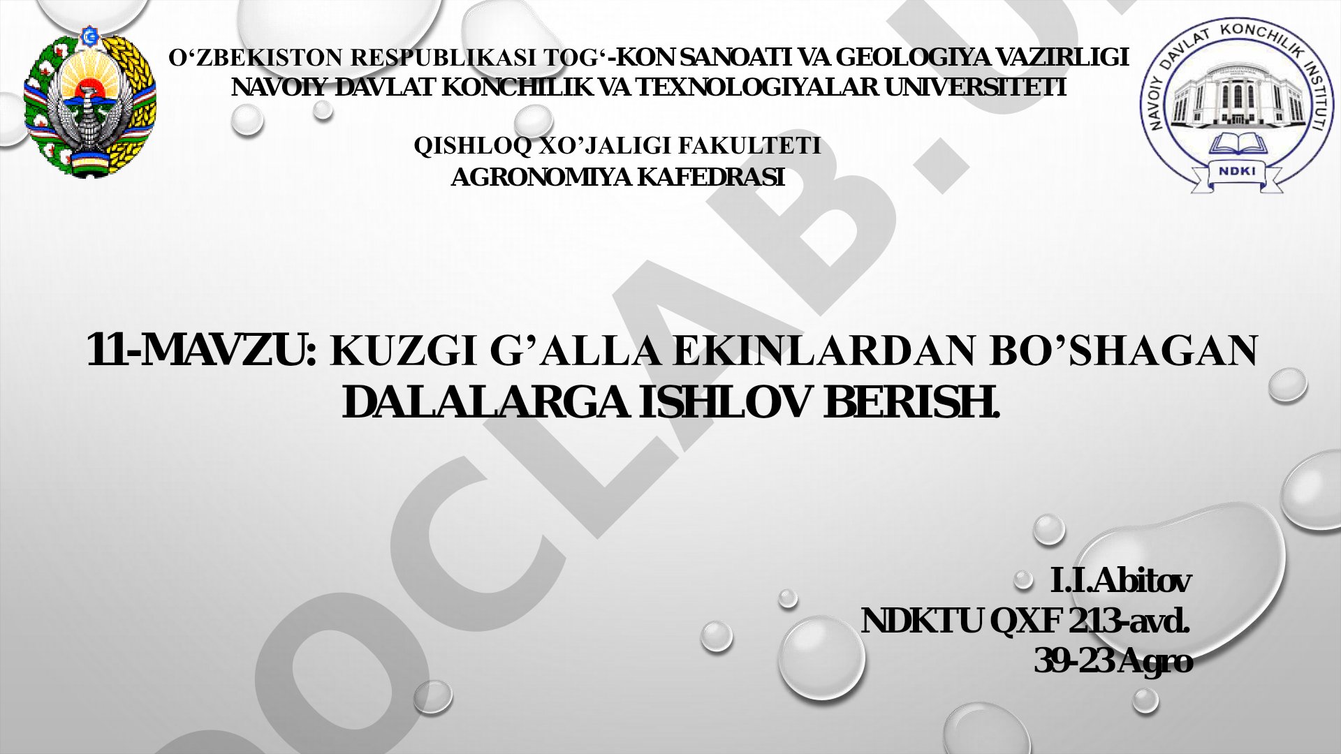 KUZGI G’ALLA EKINLARDAN BO’SHAGAN DALALARGA ISHLOV BERISH