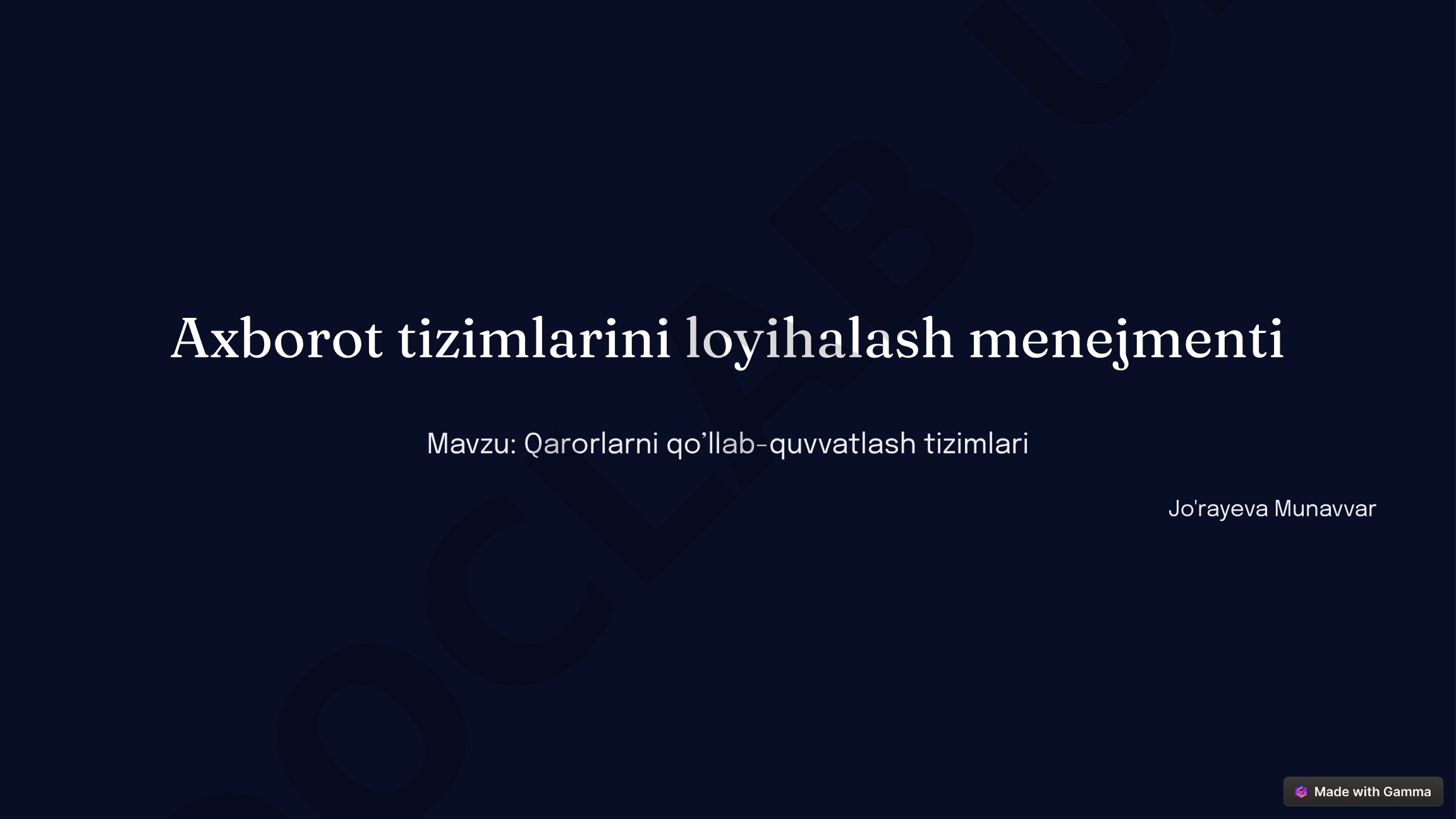 OLAP tizimlari, maqsad va vazifalari, asosiy xususiyatlari haqida taqdimot
