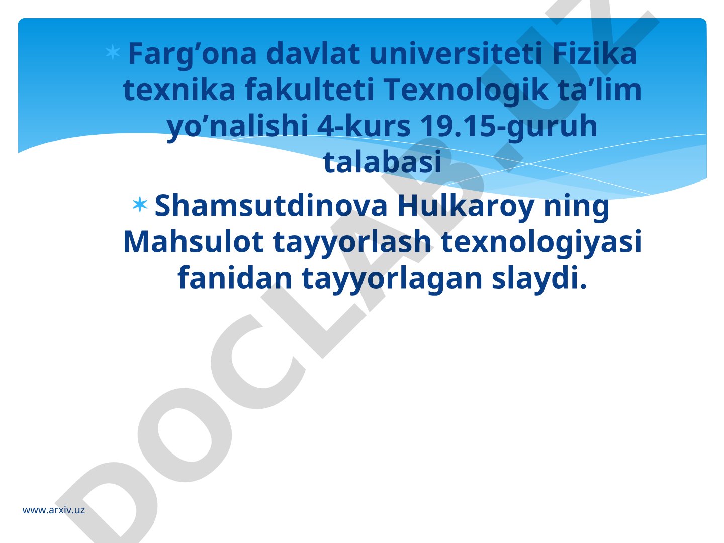 Baliq tarkibi, turlari va ulardan taom tayyorlash texnologiyasi haqida slayd