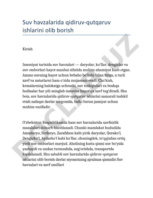 Suv havzalarida qidiruv-qutqaruv ishlarini olib borish