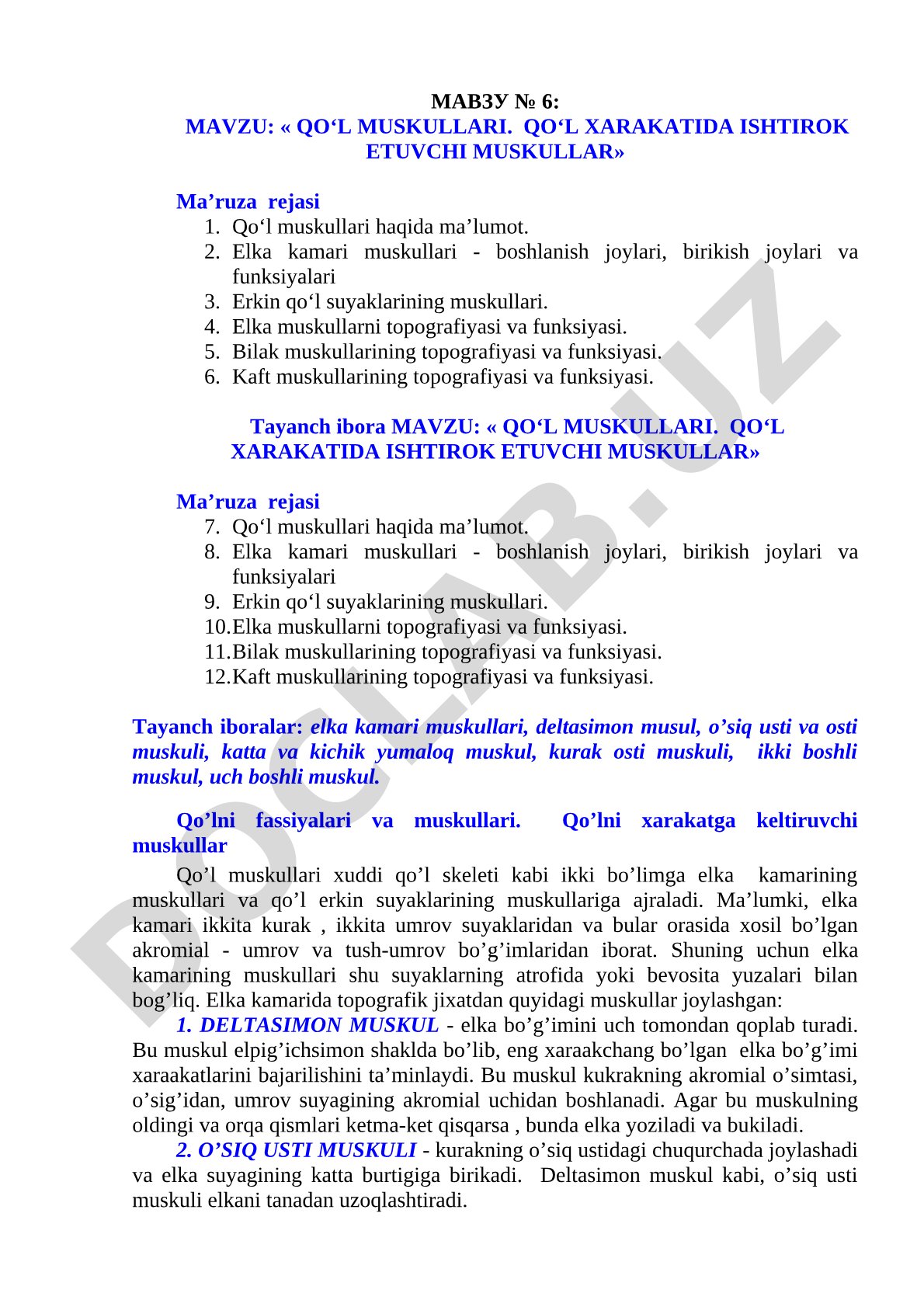 Qo‘l muskullari. Qo‘l xarakatida ishtirok etuvchi MUSKULLAR
