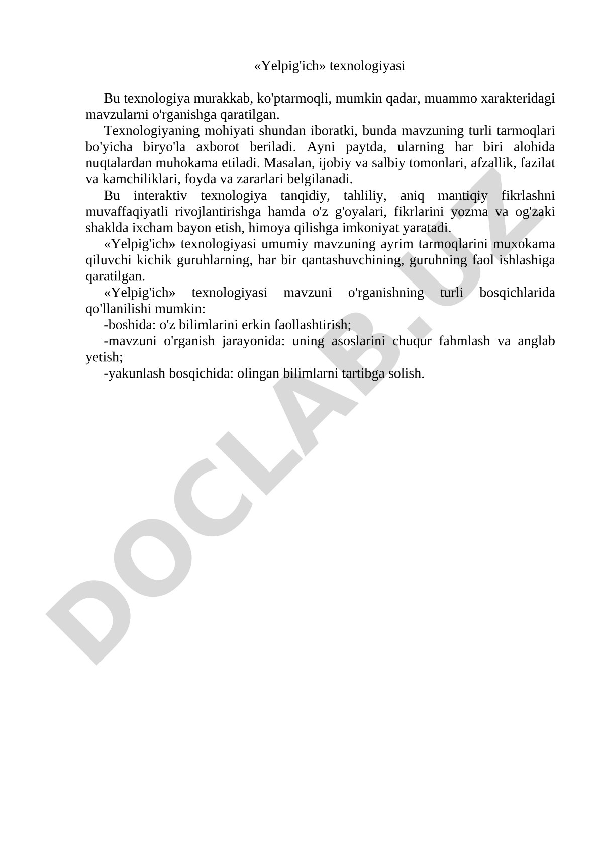 Interaktiv ta'lim texnologiyasining mohiyati va qo'llanish bosqichlari bayon etilgan