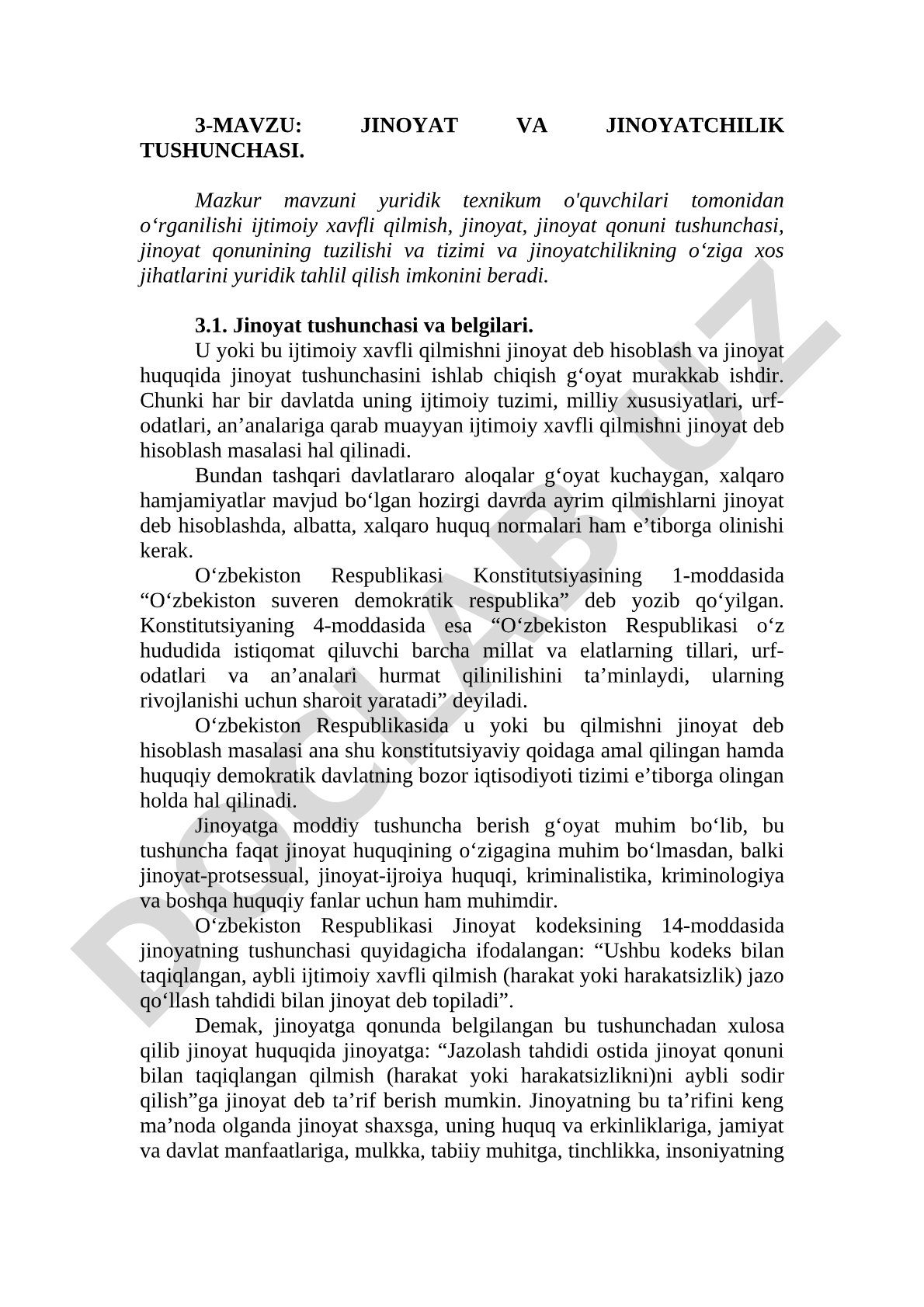 Jinoyat va jinoyatchilik tushunchasi