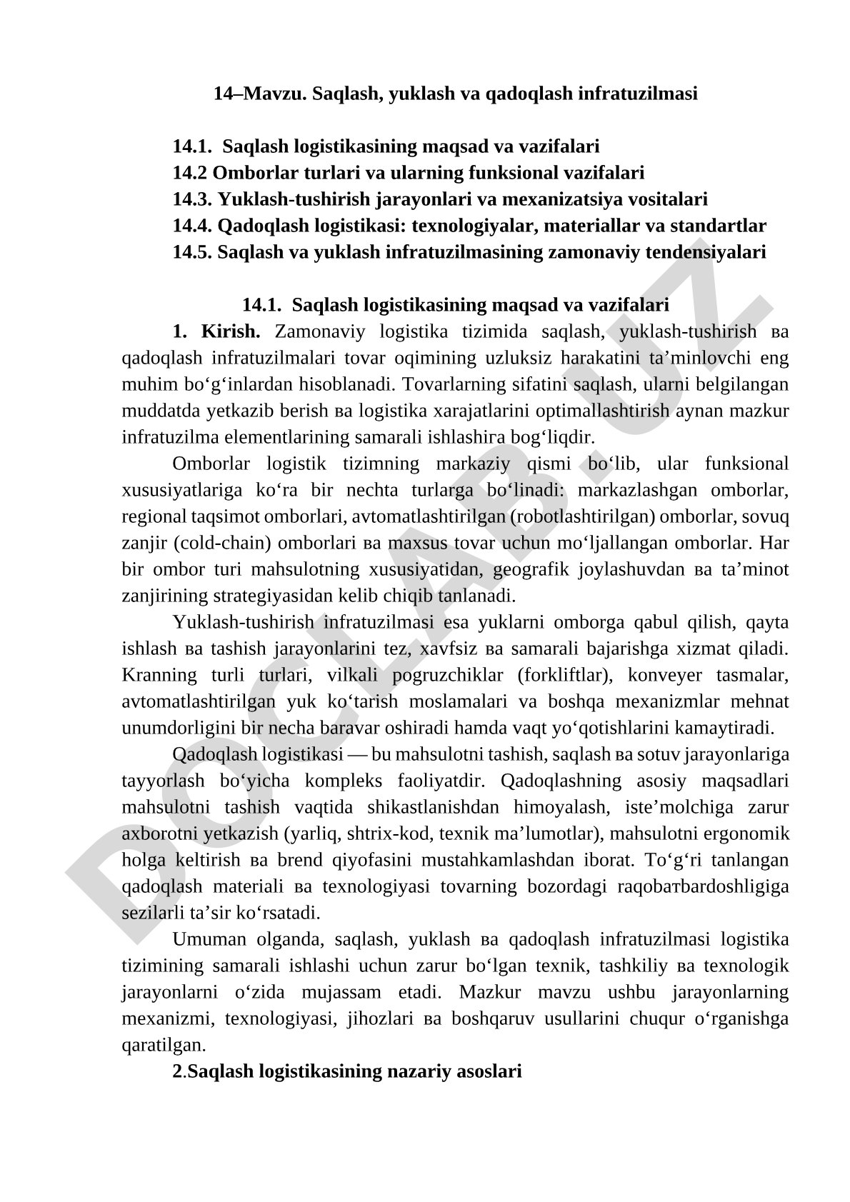 Saqlash, yuklash va qadoqlash infratuzilmasi