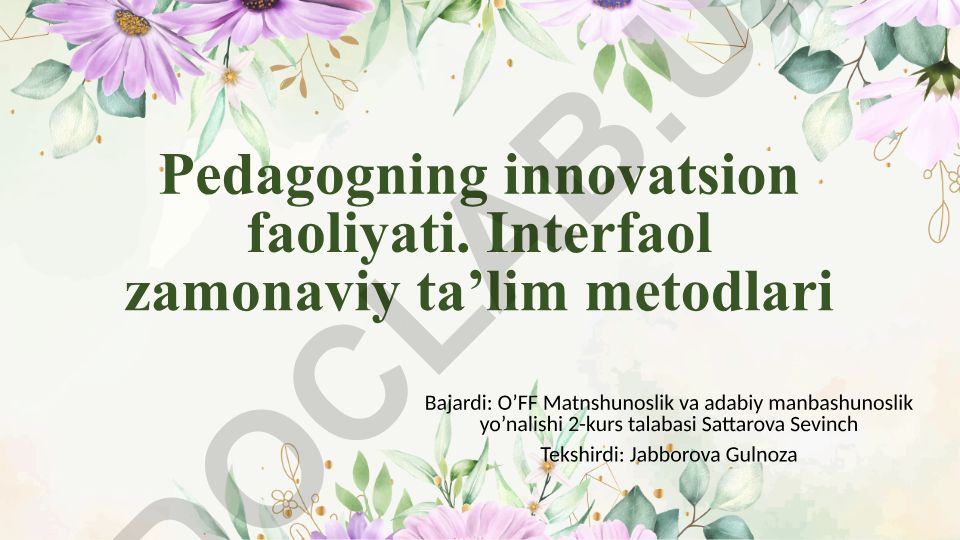 Pedagogning innovatsion faoliyati va interfaol ta'lim metodlari