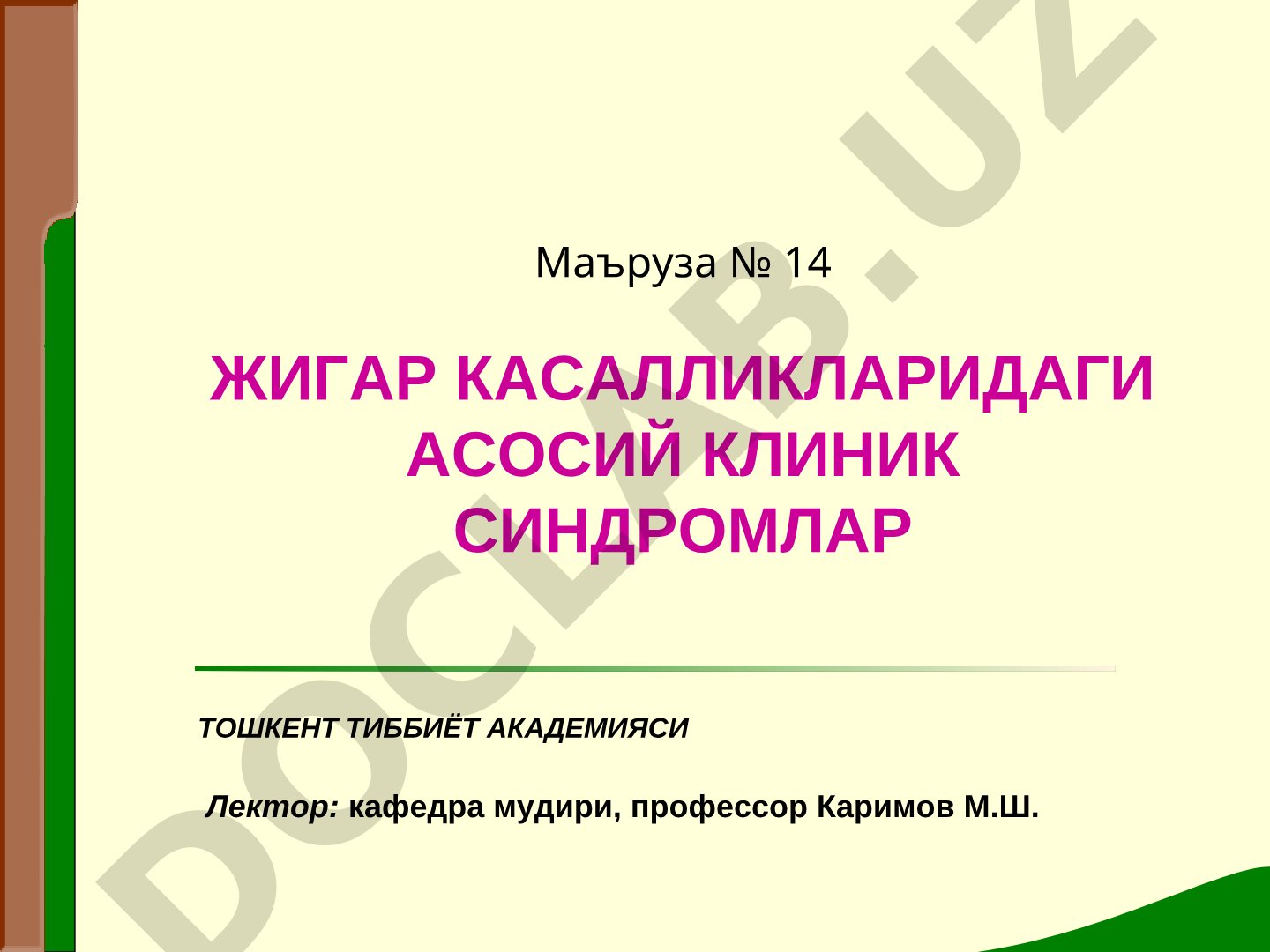 ЖИГАР КАСАЛЛИКЛАРИДАГИ АСОСИЙ КЛИНИК СИНДРОМЛАР
